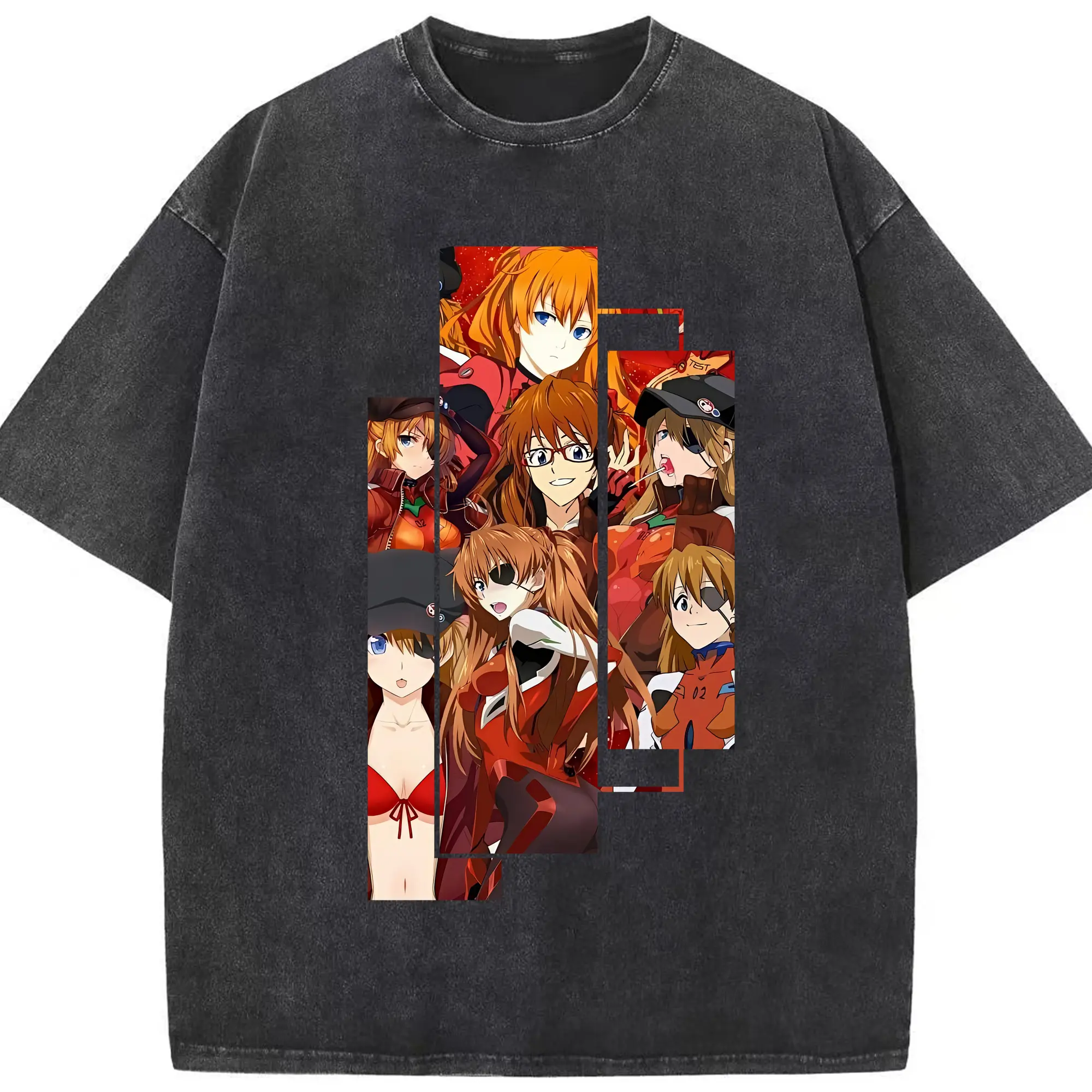 エヴァンゲリオン グッズ,アスカ·ラングレー - 綿100％ ヴィンテージ風 半袖Tシャツ ・ フロントプリント ・ 柔らか肌触り ・ 通気性 快適 ・ スポーツ カジュアル 外出用