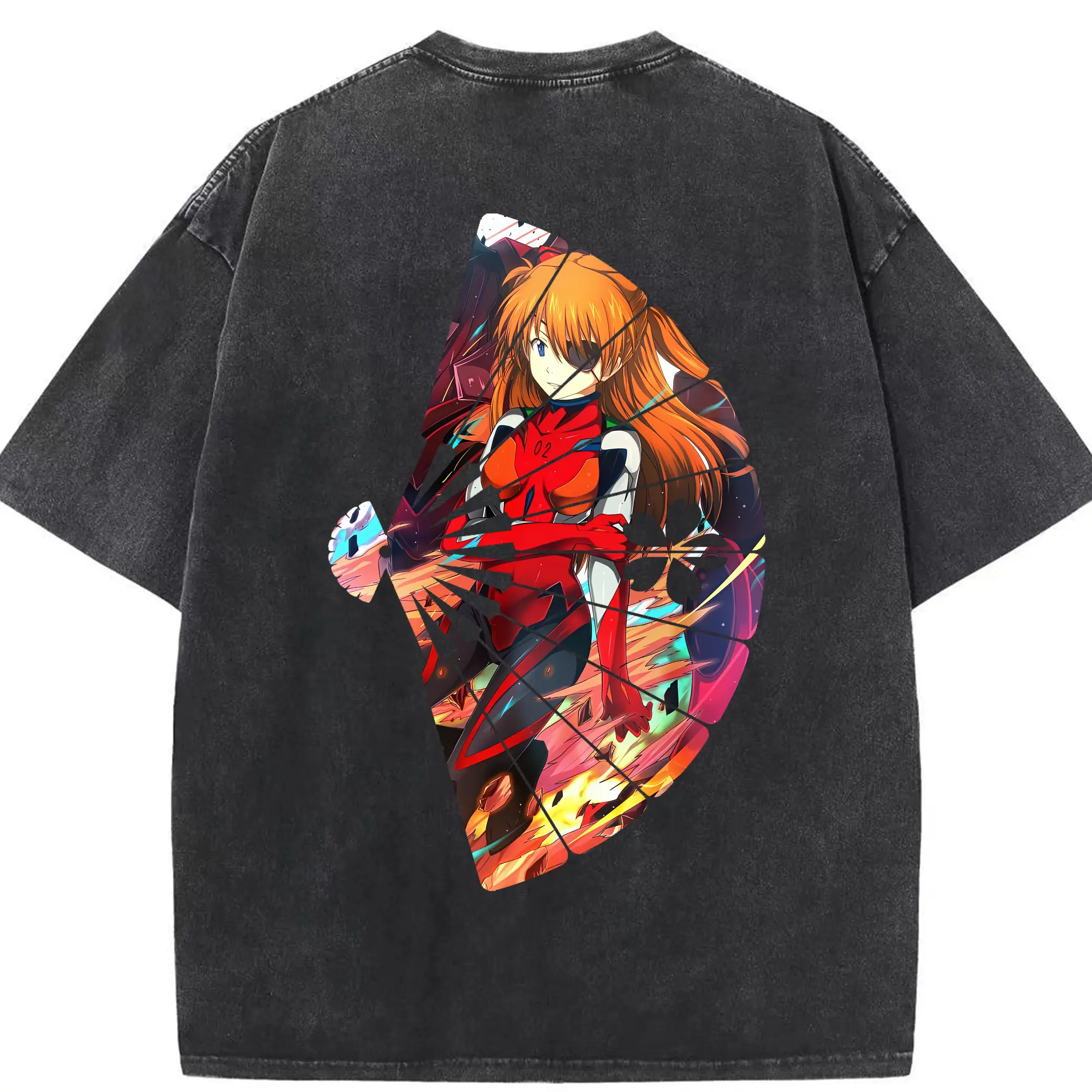 エヴァンゲリオン グッズ,アスカ·ラングレー - 綿100％ ヴィンテージ風 半袖Tシャツ ・ 背面プリント ・ 柔らか肌触り ・ 通気性 快適 ・ スポーツ カジュアル 外出用