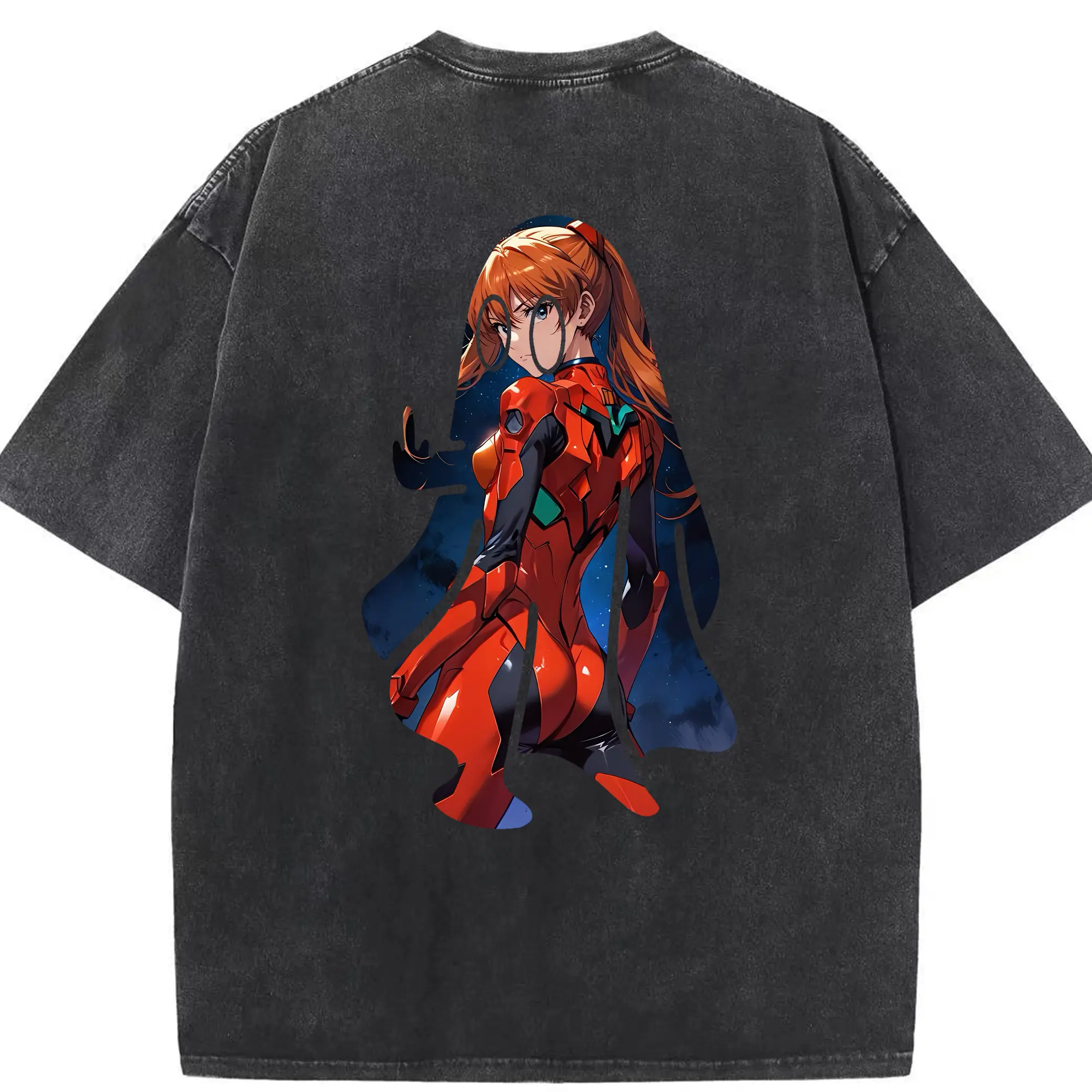 エヴァンゲリオン グッズ,アスカ·ラングレー - 綿100％ ヴィンテージ風 半袖Tシャツ ・ 背面プリント ・ 柔らか肌触り ・ 通気性 快適 ・ スポーツ カジュアル 外出用