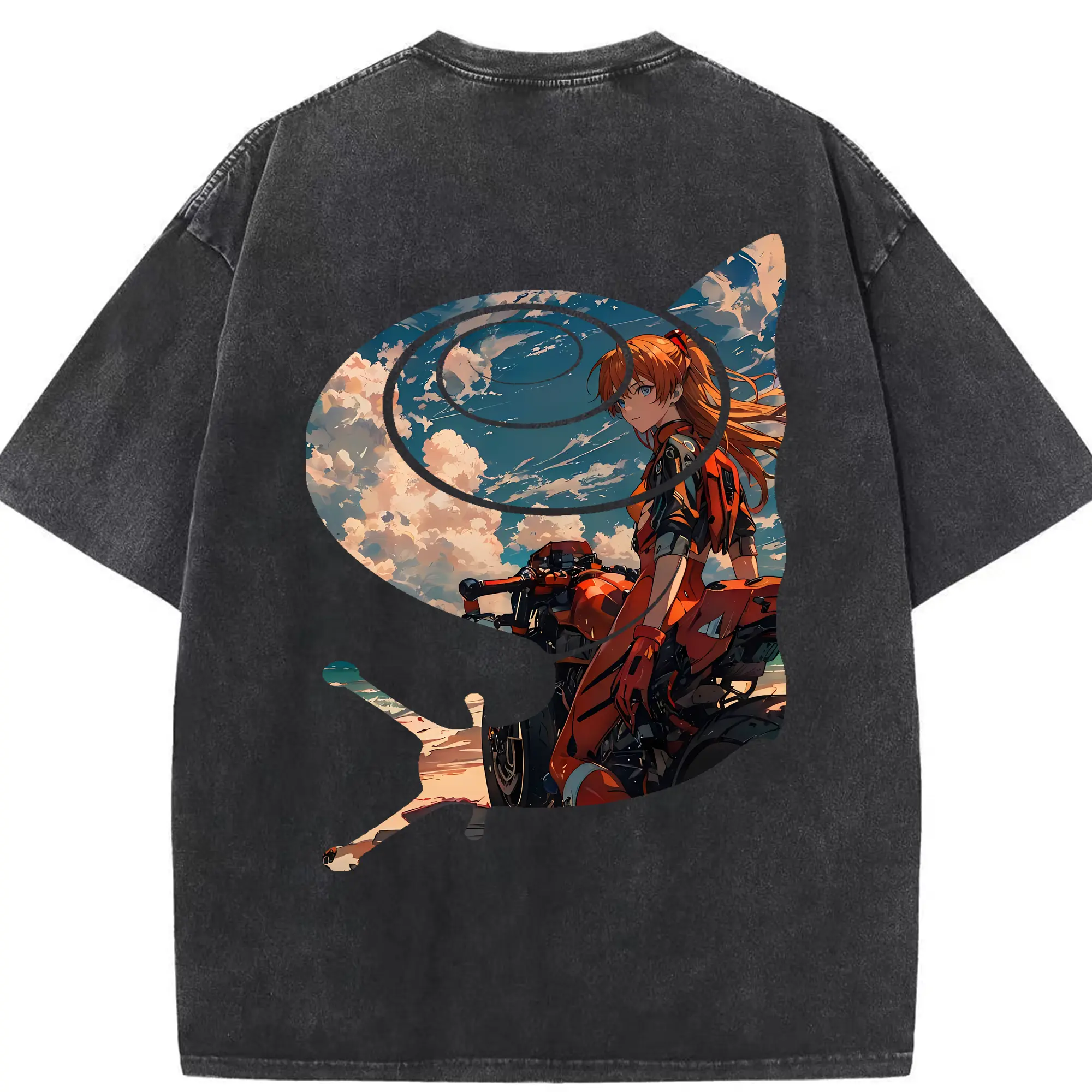 エヴァンゲリオン グッズ,アスカ·ラングレー - 綿100％ ヴィンテージ風 半袖Tシャツ ・ 背面プリント ・ 柔らか肌触り ・ 通気性 快適 ・ スポーツ カジュアル 外出用