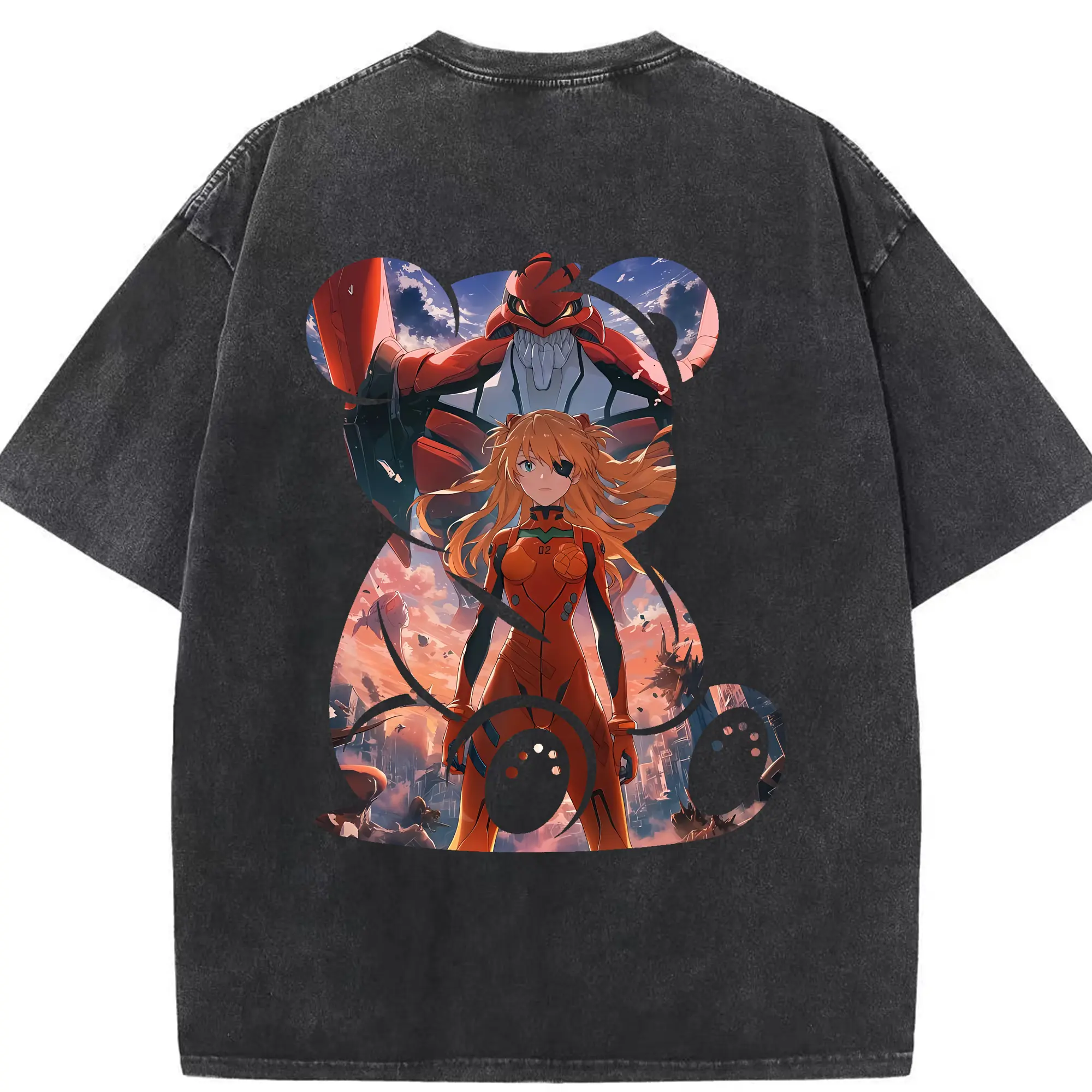 エヴァンゲリオン グッズ,アスカ·ラングレー - 綿100％ ヴィンテージ風 半袖Tシャツ ・ 背面プリント ・ 柔らか肌触り ・ 通気性 快適 ・ スポーツ カジュアル 外出用