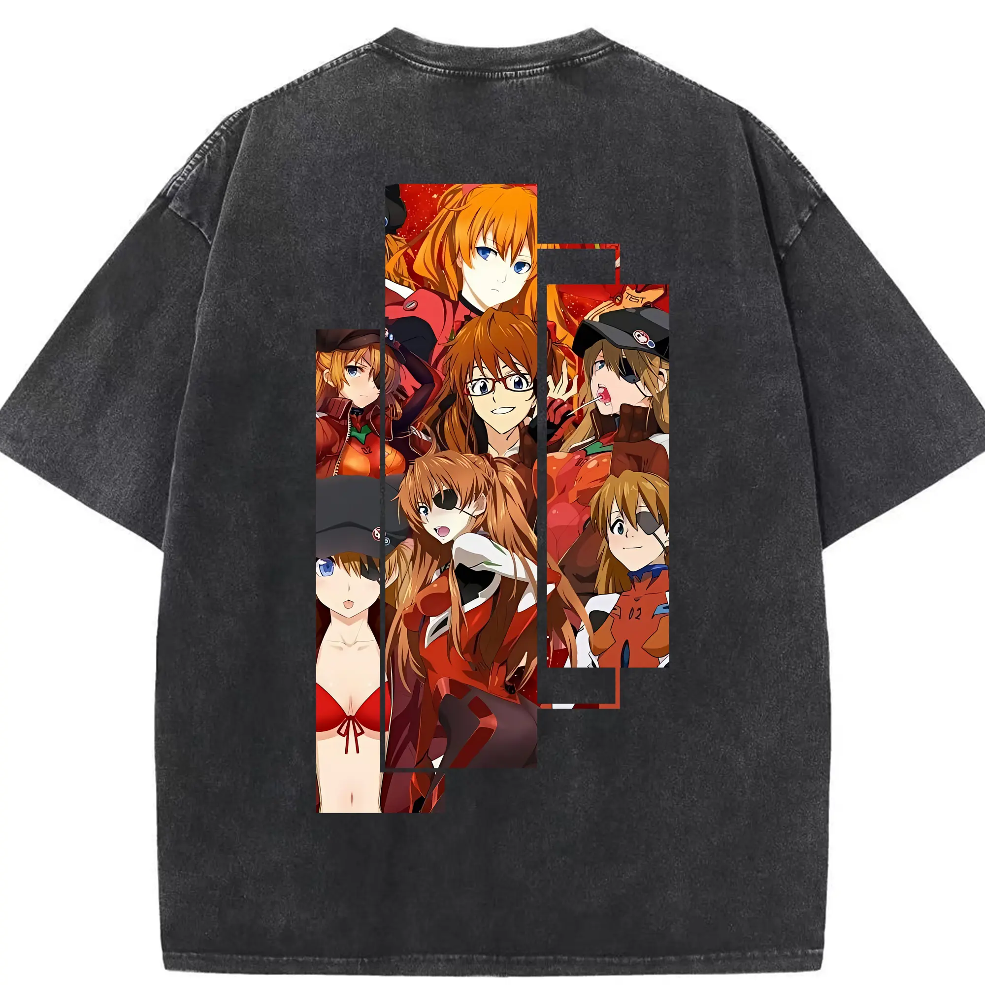 エヴァンゲリオン グッズ,アスカ·ラングレー - 綿100％ ヴィンテージ風 半袖Tシャツ ・ 背面プリント ・ 柔らか肌触り ・ 通気性 快適 ・ スポーツ カジュアル 外出用