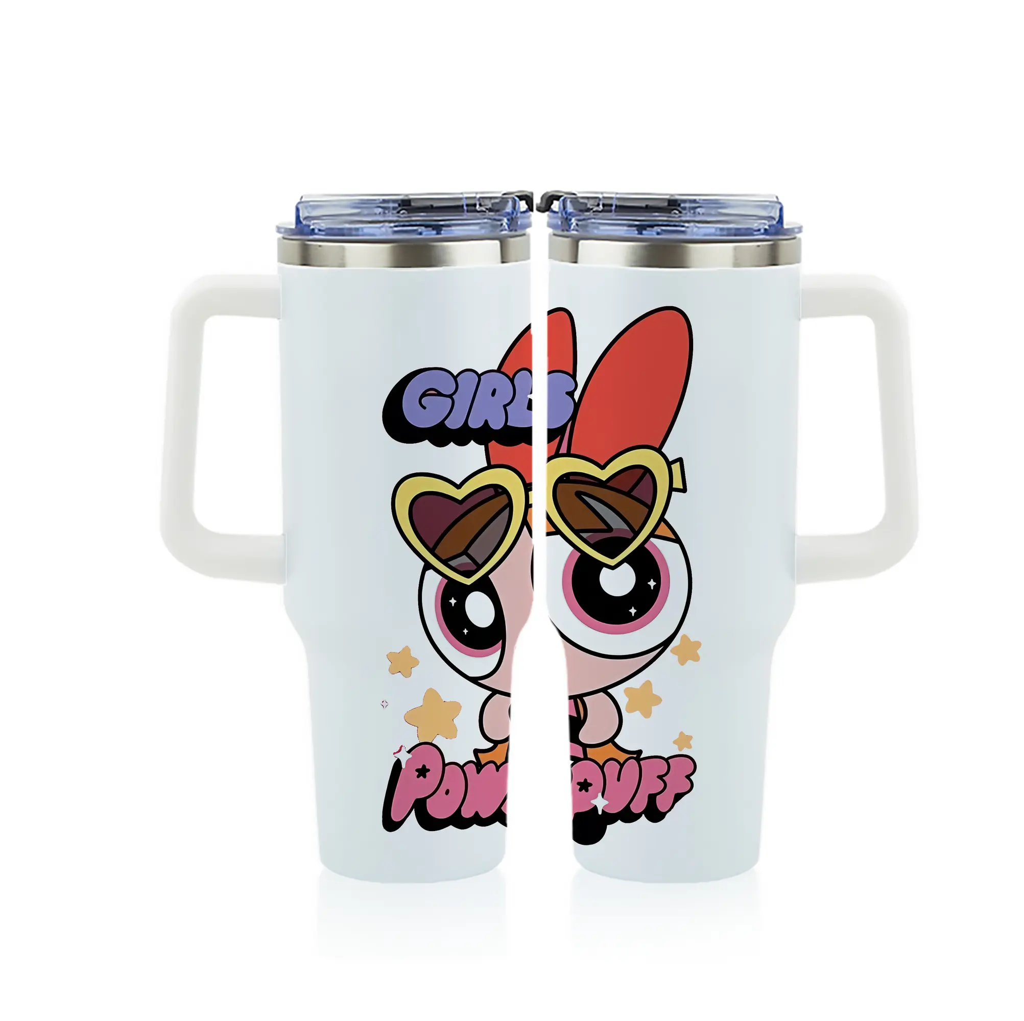 パワパフガールズ グッズ ブロッサム - 1200mL フルプリント車用タンブラー ・ 304ステンレス 内側 ・ 201ステンレス 外側 ・ 保温 保冷 ・ 通勤 ドライブ アウトドア用