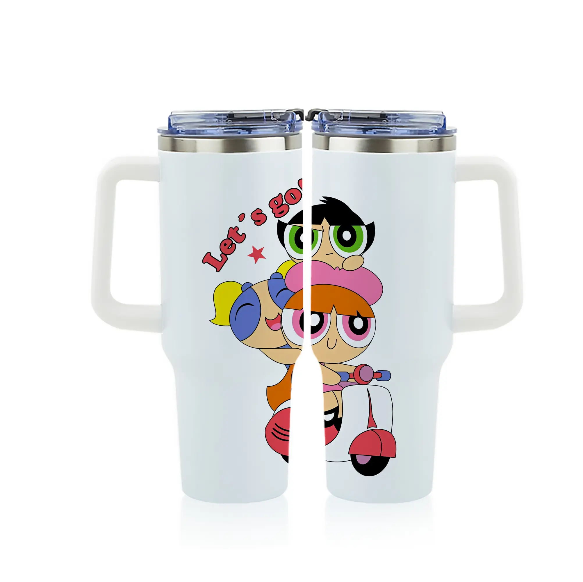 パワパフガールズ グッズ ブロッサム - 1200mL フルプリント車用タンブラー ・ 304ステンレス 内側 ・ 201ステンレス 外側 ・ 保温 保冷 ・ 通勤 ドライブ アウトドア用