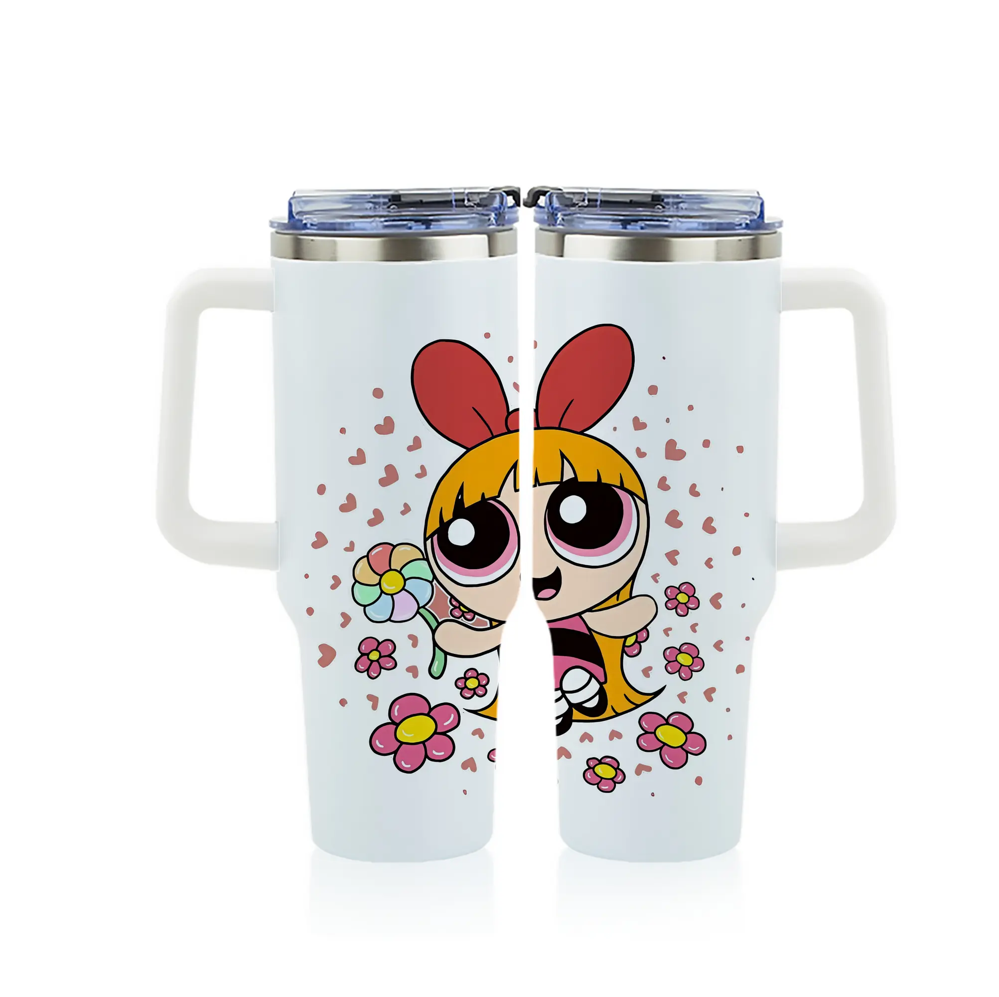 パワパフガールズ グッズ ブロッサム - 1200mL フルプリント車用タンブラー ・ 304ステンレス 内側 ・ 201ステンレス 外側 ・ 保温 保冷 ・ 通勤 ドライブ アウトドア用