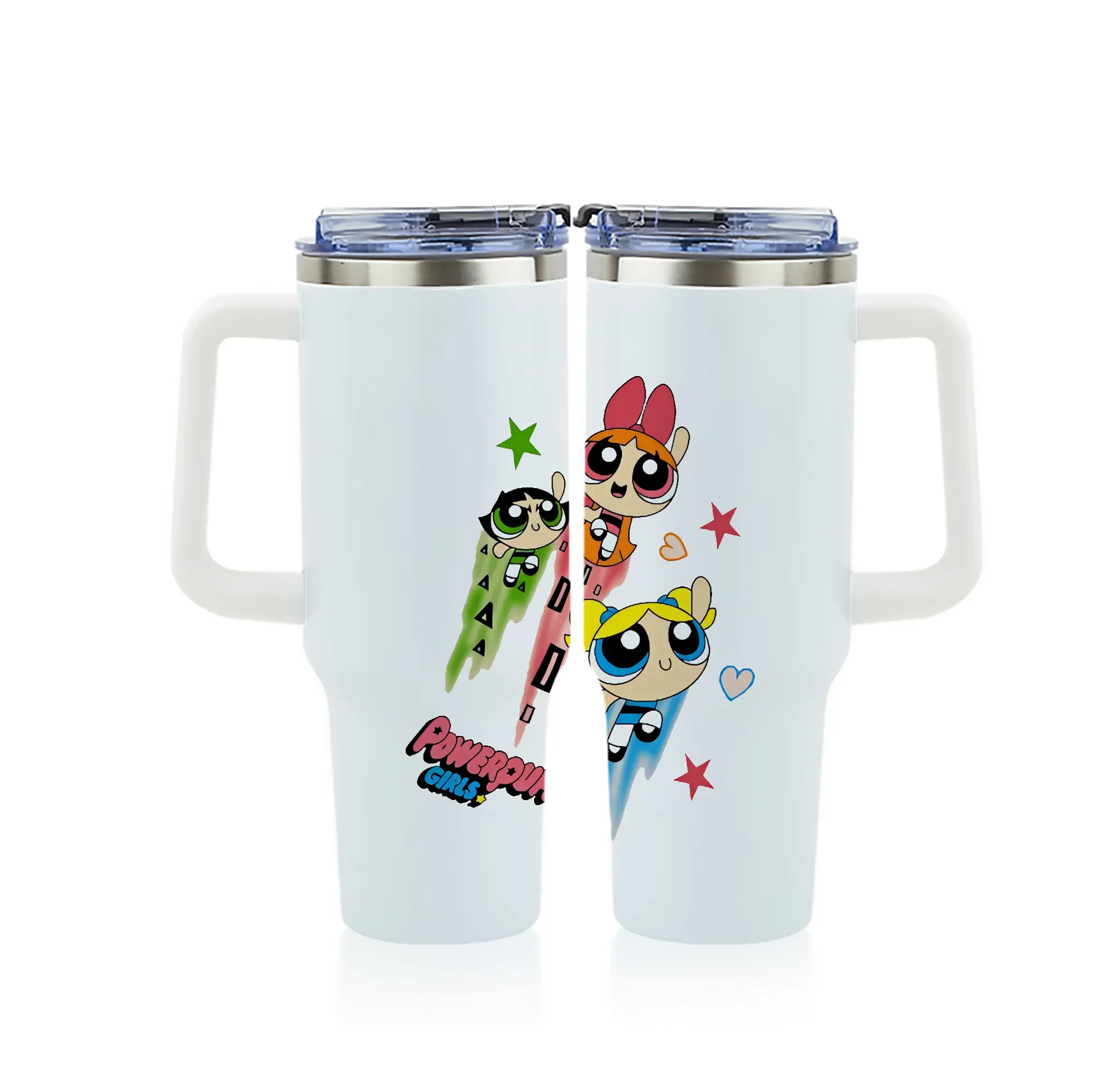 パワパフガールズ グッズ ブロッサム - 1200mL フルプリント車用タンブラー ・ 304ステンレス 内側 ・ 201ステンレス 外側 ・ 保温 保冷 ・ 通勤 ドライブ アウトドア用