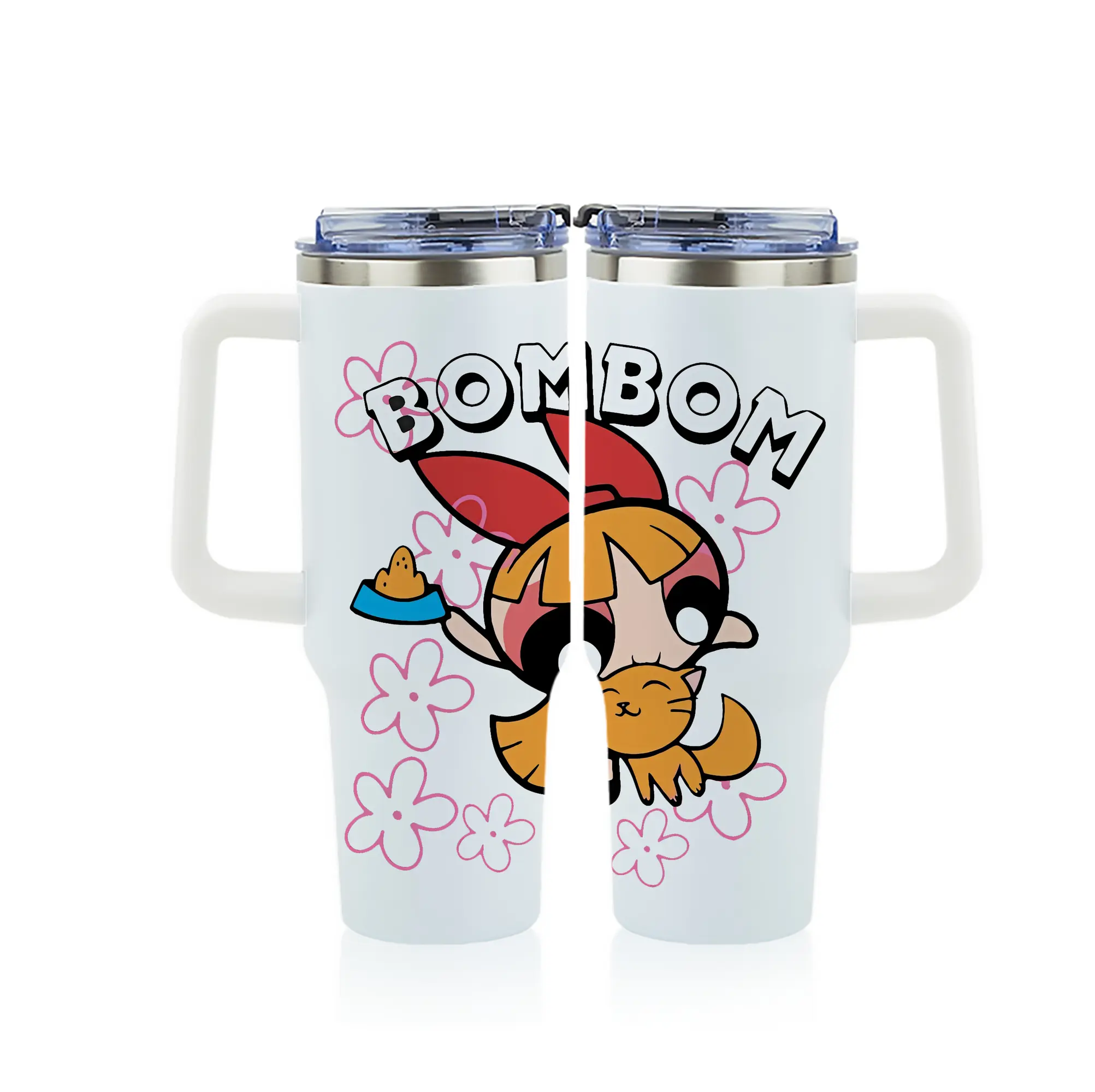 パワパフガールズ グッズ ブロッサム - 1200mL フルプリント車用タンブラー ・ 304ステンレス 内側 ・ 201ステンレス 外側 ・ 保温 保冷 ・ 通勤 ドライブ アウトドア用