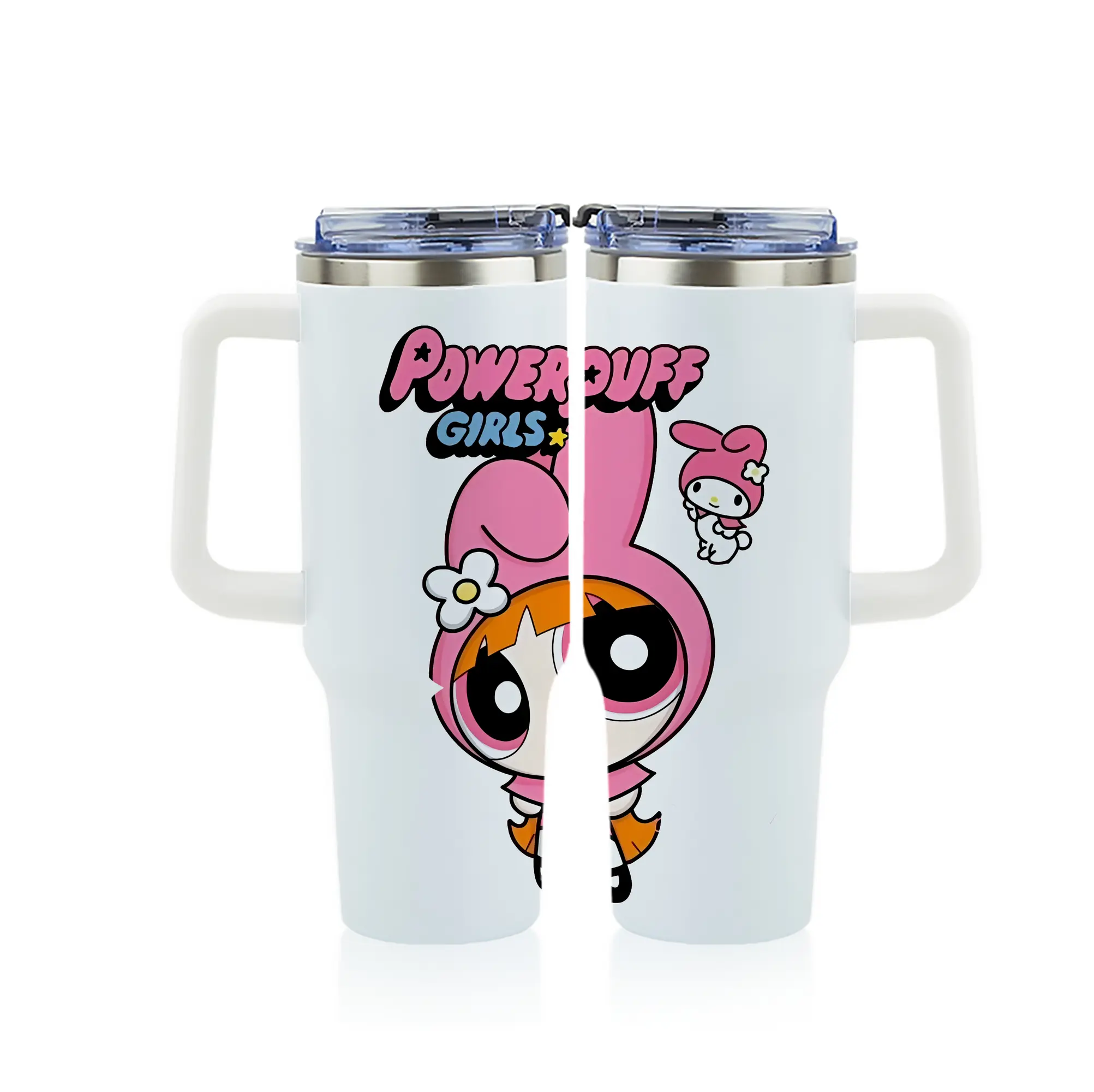 パワパフガールズ グッズ ブロッサム - 1200mL フルプリント車用タンブラー ・ 304ステンレス 内側 ・ 201ステンレス 外側 ・ 保温 保冷 ・ 通勤 ドライブ アウトドア用