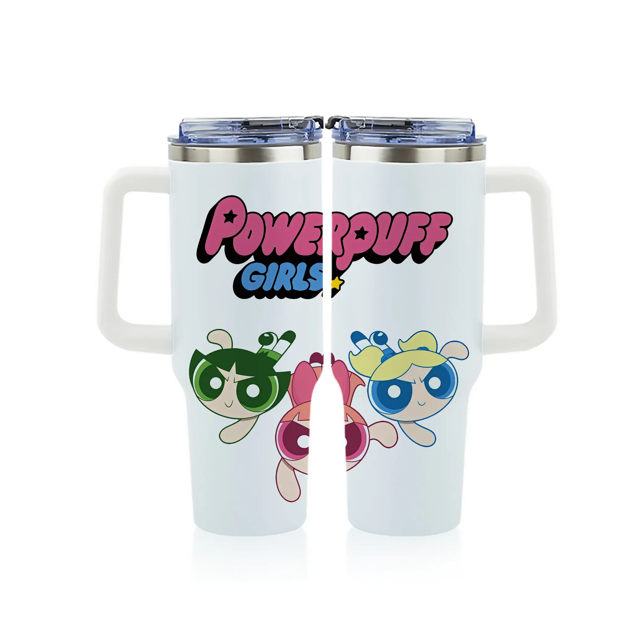 パワパフガールズ グッズ ブロッサム - 1200mL フルプリント車用タンブラー ・ 304ステンレス 内側 ・ 201ステンレス 外側 ・ 保温 保冷 ・ 通勤 ドライブ アウトドア用