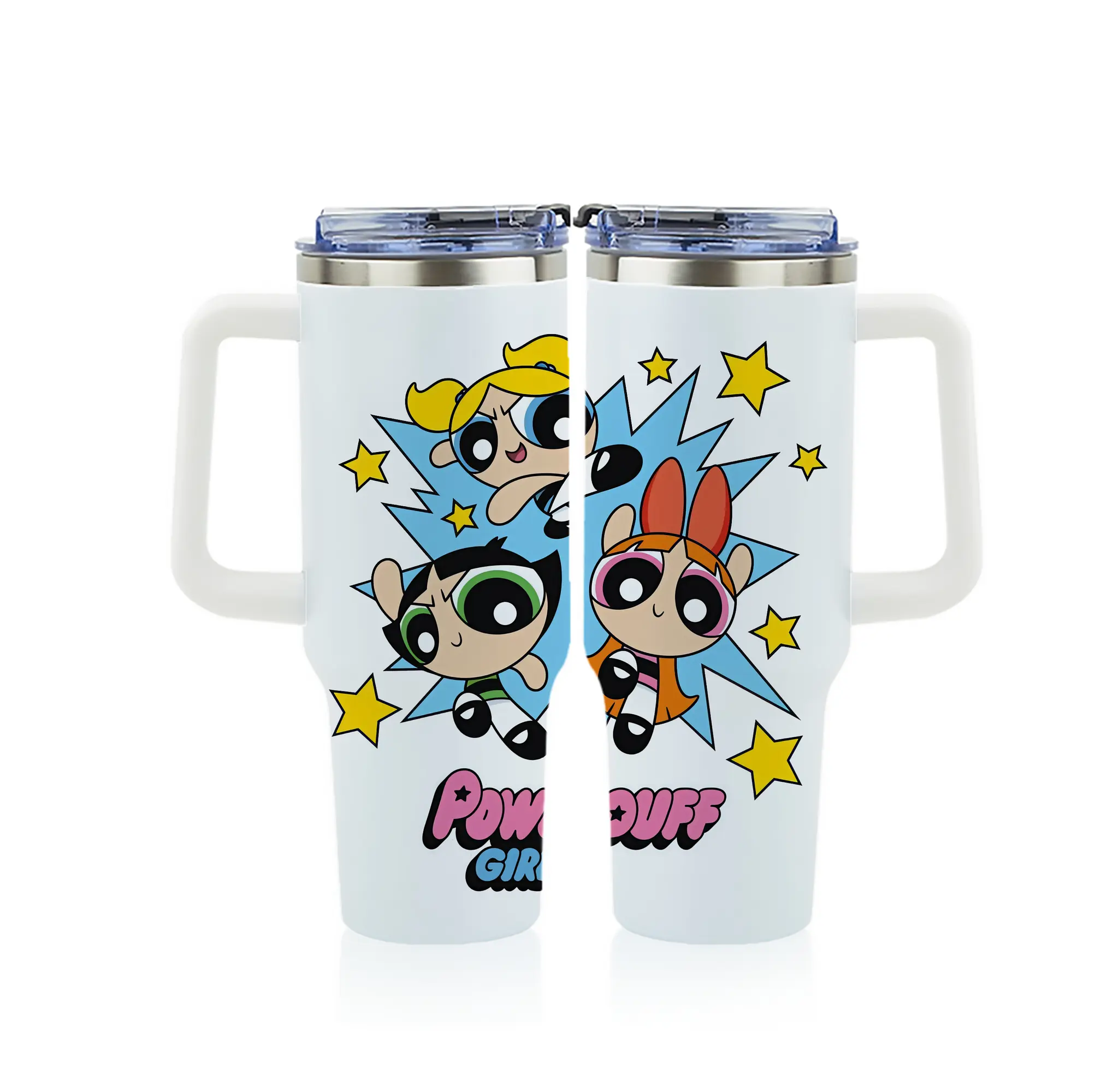 パワパフガールズ グッズ ブロッサム - 1200mL フルプリント車用タンブラー ・ 304ステンレス 内側 ・ 201ステンレス 外側 ・ 保温 保冷 ・ 通勤 ドライブ アウトドア用