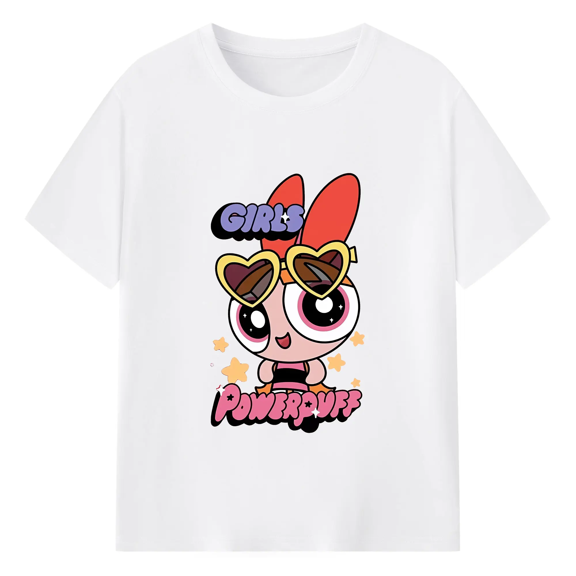 パワパフガールズ グッズ ブロッサム - 綿100％ 半袖Tシャツ ・ フロントプリント ・ 快適 通気性 ・ 日常使い 散歩 スポーツ用