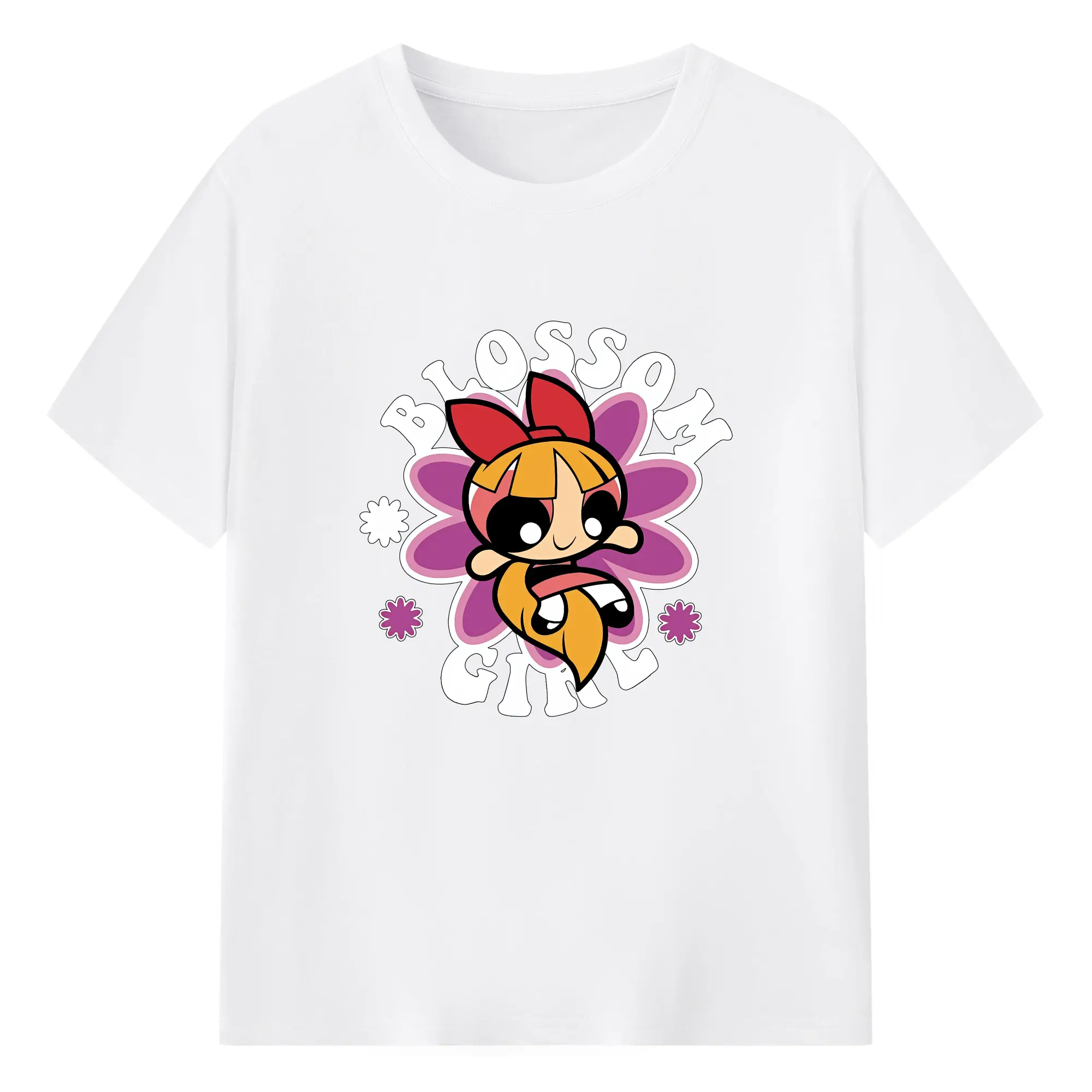 パワパフガールズ グッズ ブロッサム - 綿100％ 半袖Tシャツ ・ フロントプリント ・ 快適 通気性 ・ 日常使い 散歩 スポーツ用