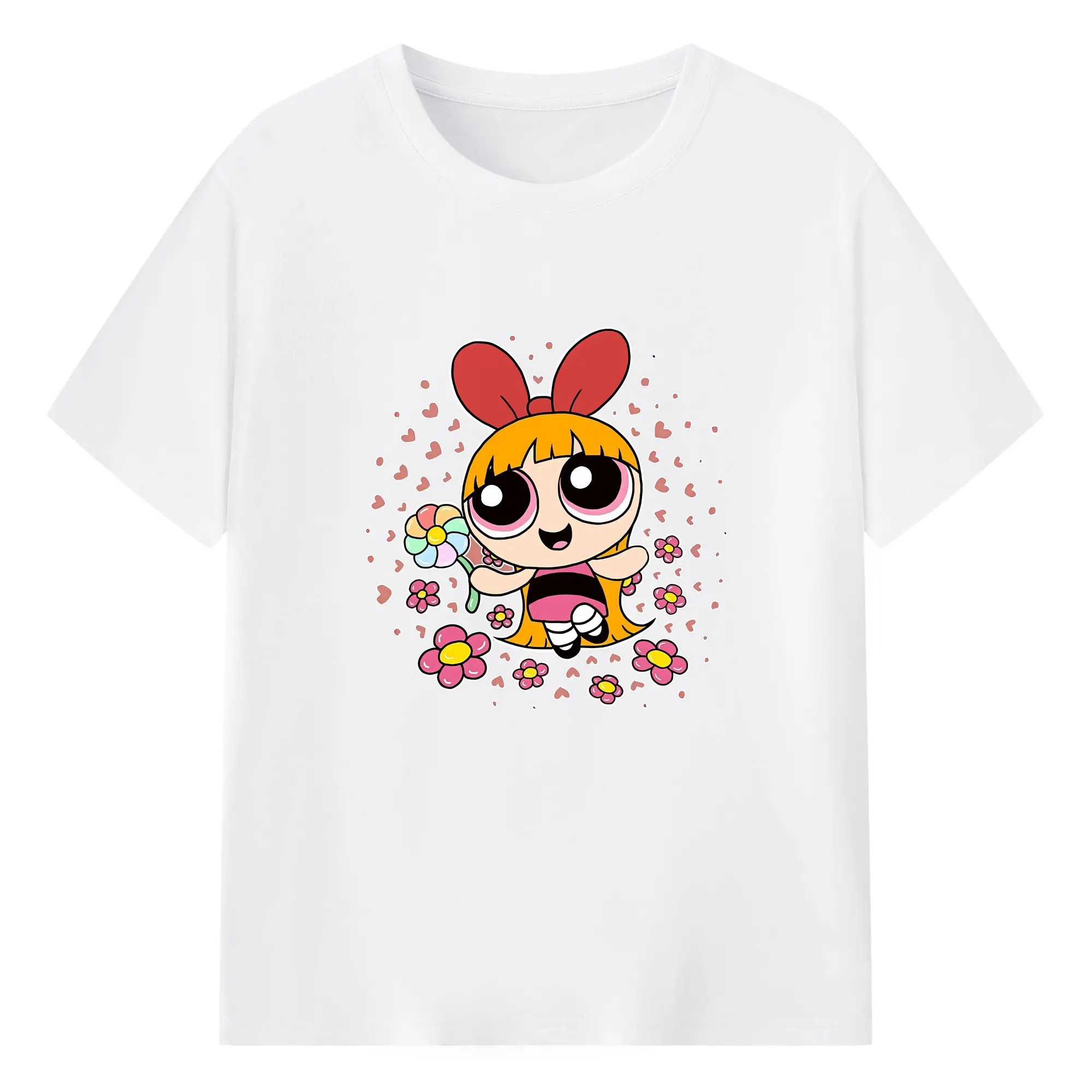 パワパフガールズ グッズ ブロッサム - 綿100％ 半袖Tシャツ ・ フロントプリント ・ 快適 通気性 ・ 日常使い 散歩 スポーツ用