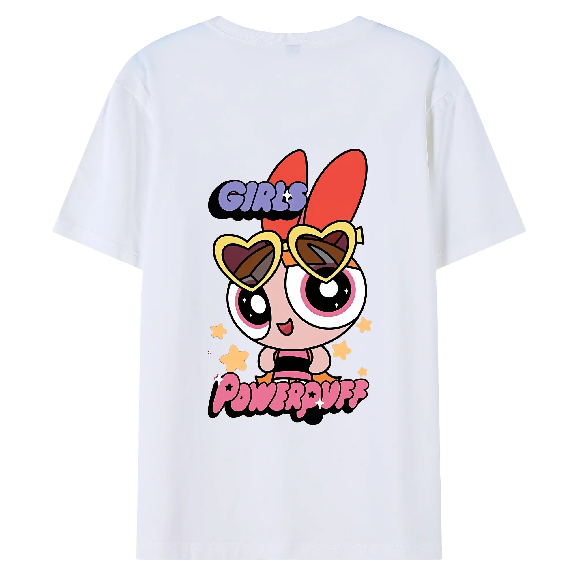 パワパフガールズ グッズ ブロッサム - 綿100％ 半袖Tシャツ ・ バックプリント ・ 快適 通気性 ・ 日常使い 散歩 スポーツ用