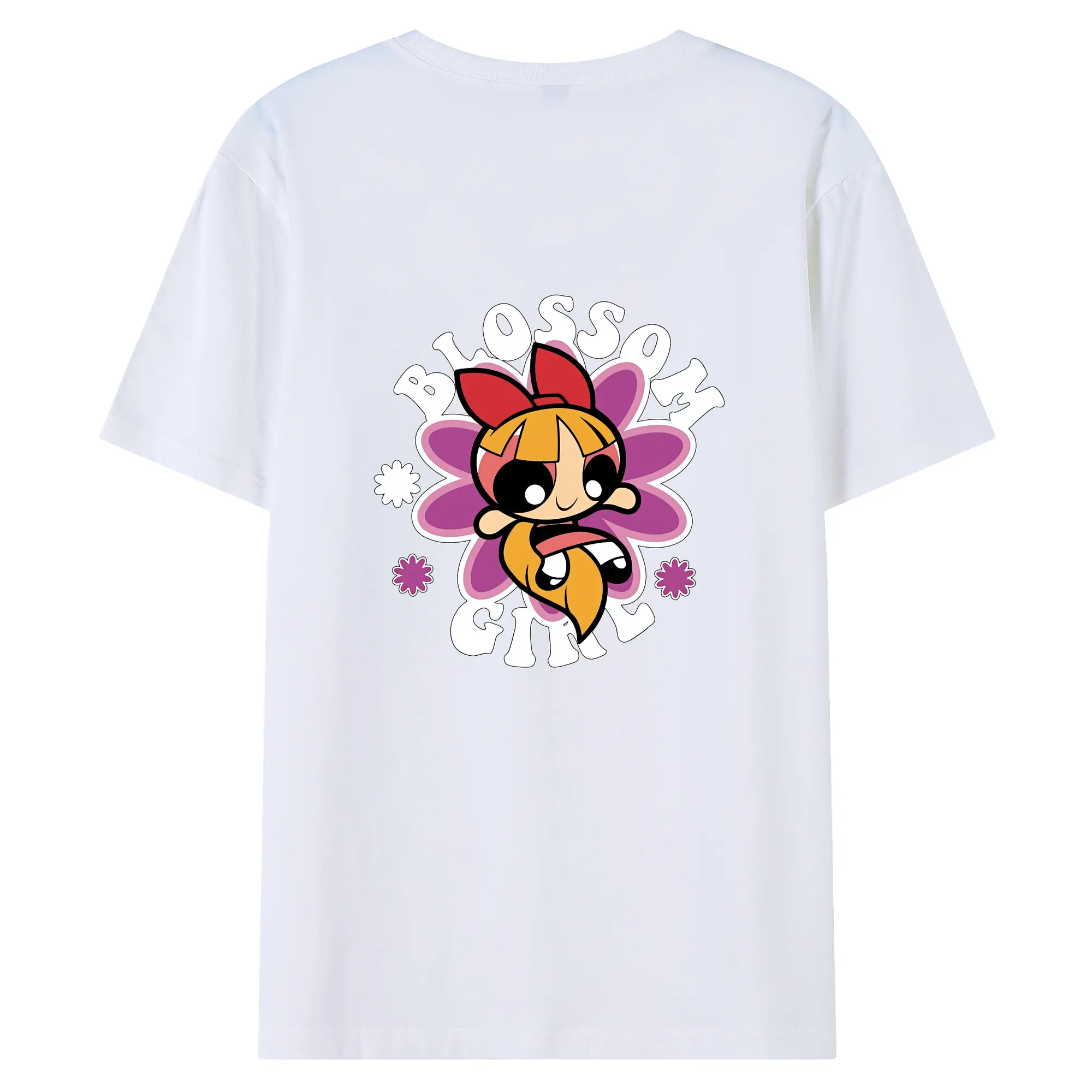 パワパフガールズ グッズ ブロッサム - 綿100％ 半袖Tシャツ ・ バックプリント ・ 快適 通気性 ・ 日常使い 散歩 スポーツ用