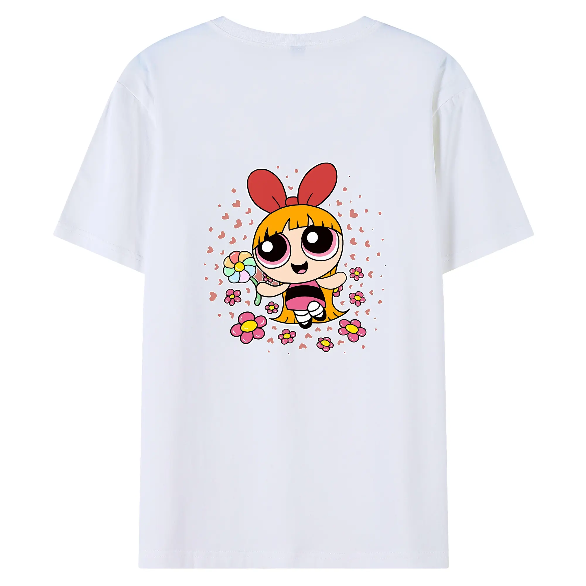 パワパフガールズ グッズ ブロッサム - 綿100％ 半袖Tシャツ ・ バックプリント ・ 快適 通気性 ・ 日常使い 散歩 スポーツ用