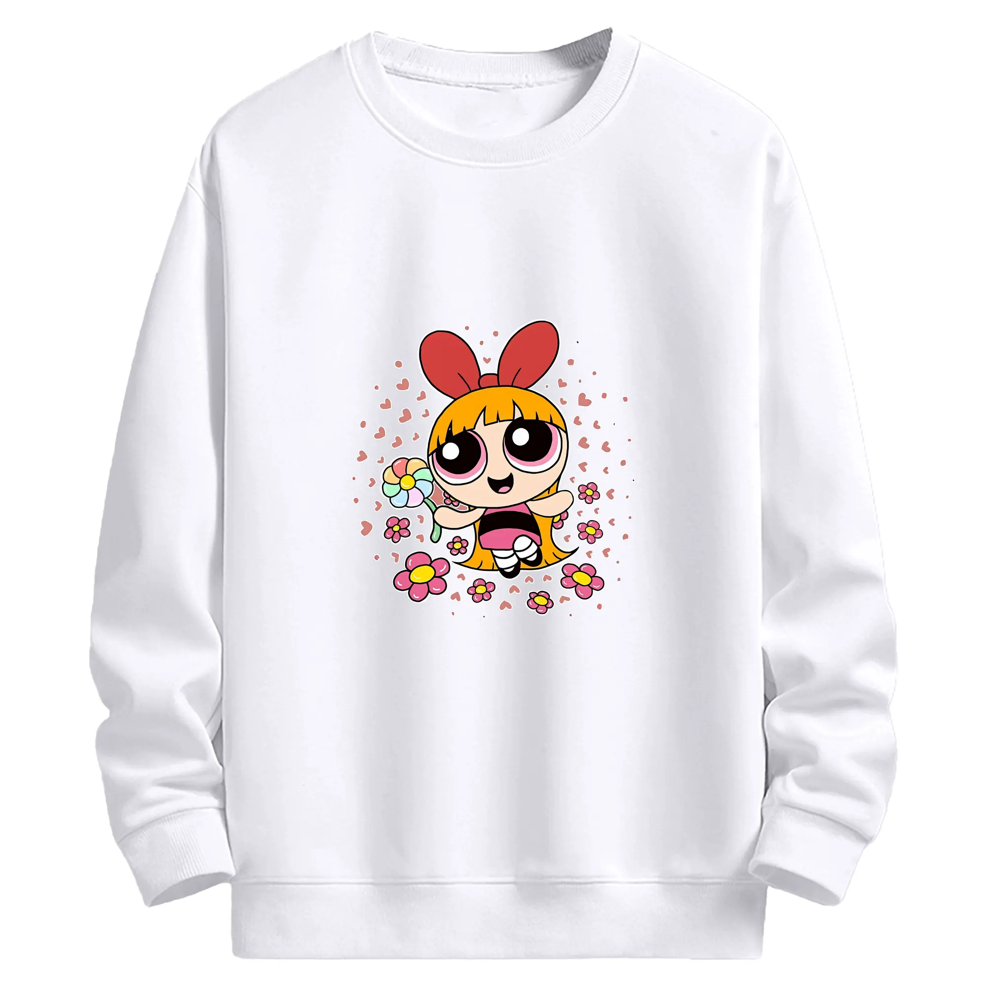 パワパフガールズ グッズ ブロッサム - 高品質 クルーネック スウェット ・ コットン59％ ポリエステル41％ ・ ユニセックス 長袖 トレーナー ・ カジュアル デイリー スポーツ 散歩用