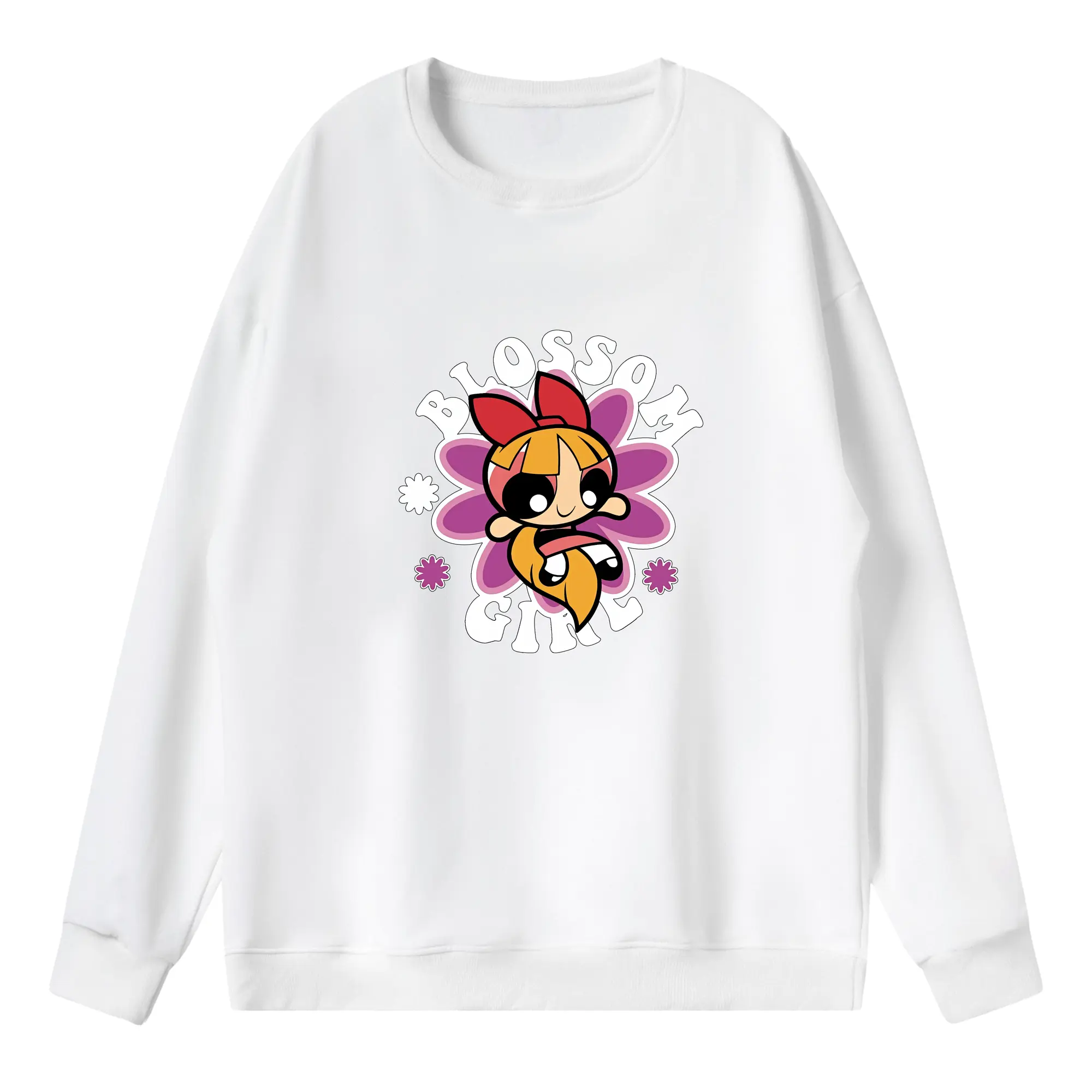 パワパフガールズ グッズ ブロッサム - 薄手 クルーネック スウェット 裏毛260g · ポリエステル 春秋向け カジュアル 男女兼用 · トレーナー デイリー スポーツ 散歩に最適