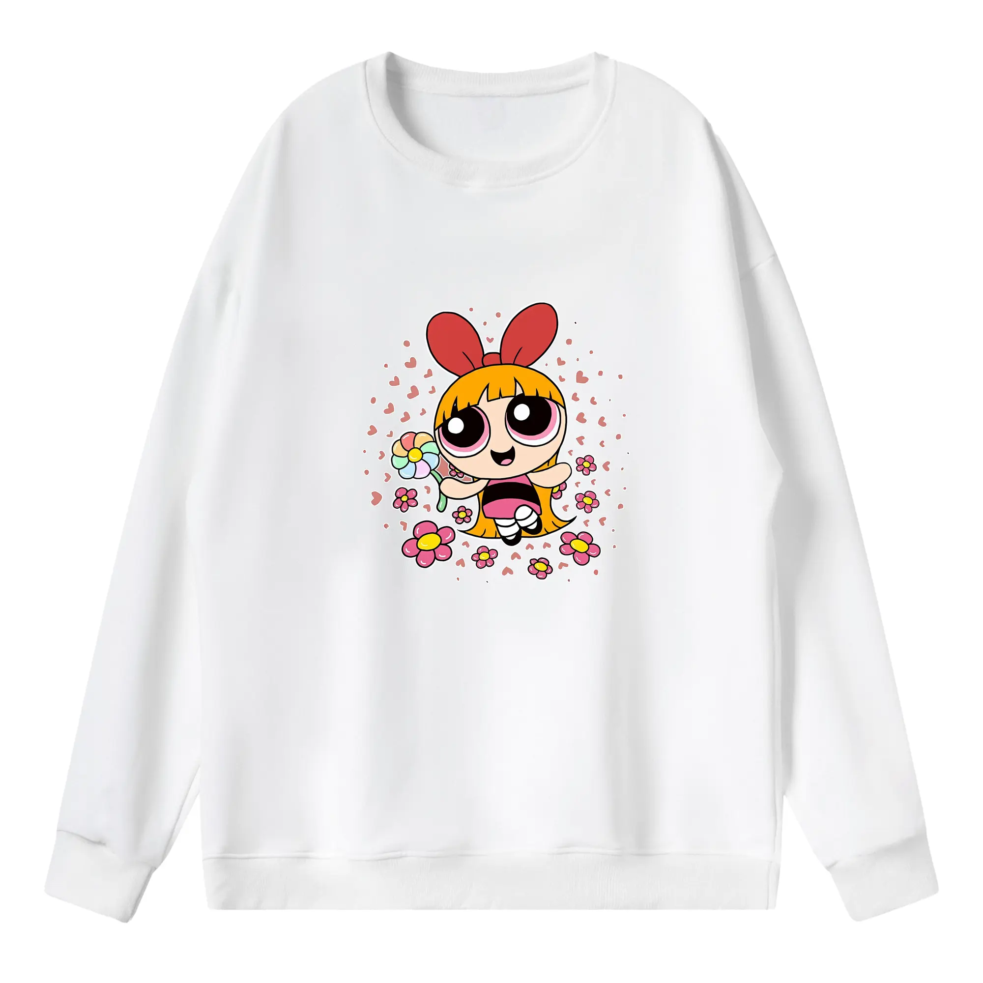 パワパフガールズ グッズ ブロッサム - 薄手 クルーネック スウェット 裏毛260g · ポリエステル 春秋向け カジュアル 男女兼用 · トレーナー デイリー スポーツ 散歩に最適