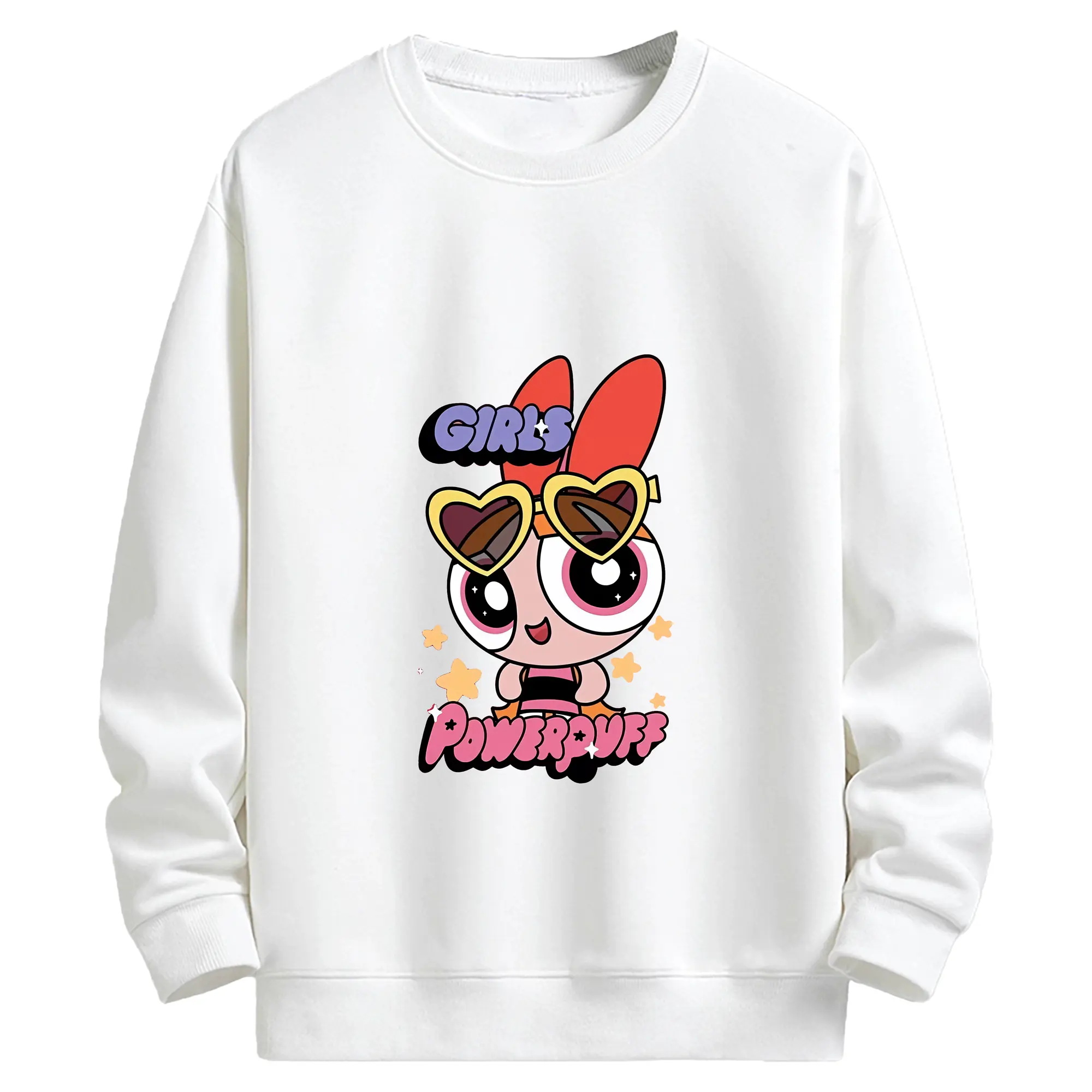 パワパフガールズ グッズ ブロッサム - キッズ クルーネックスウェットシャツ ・ フロントプリント ・ 綿80％ ポリエステル20％ ・ 快適 通学 スポーツ 日常使い お散歩用