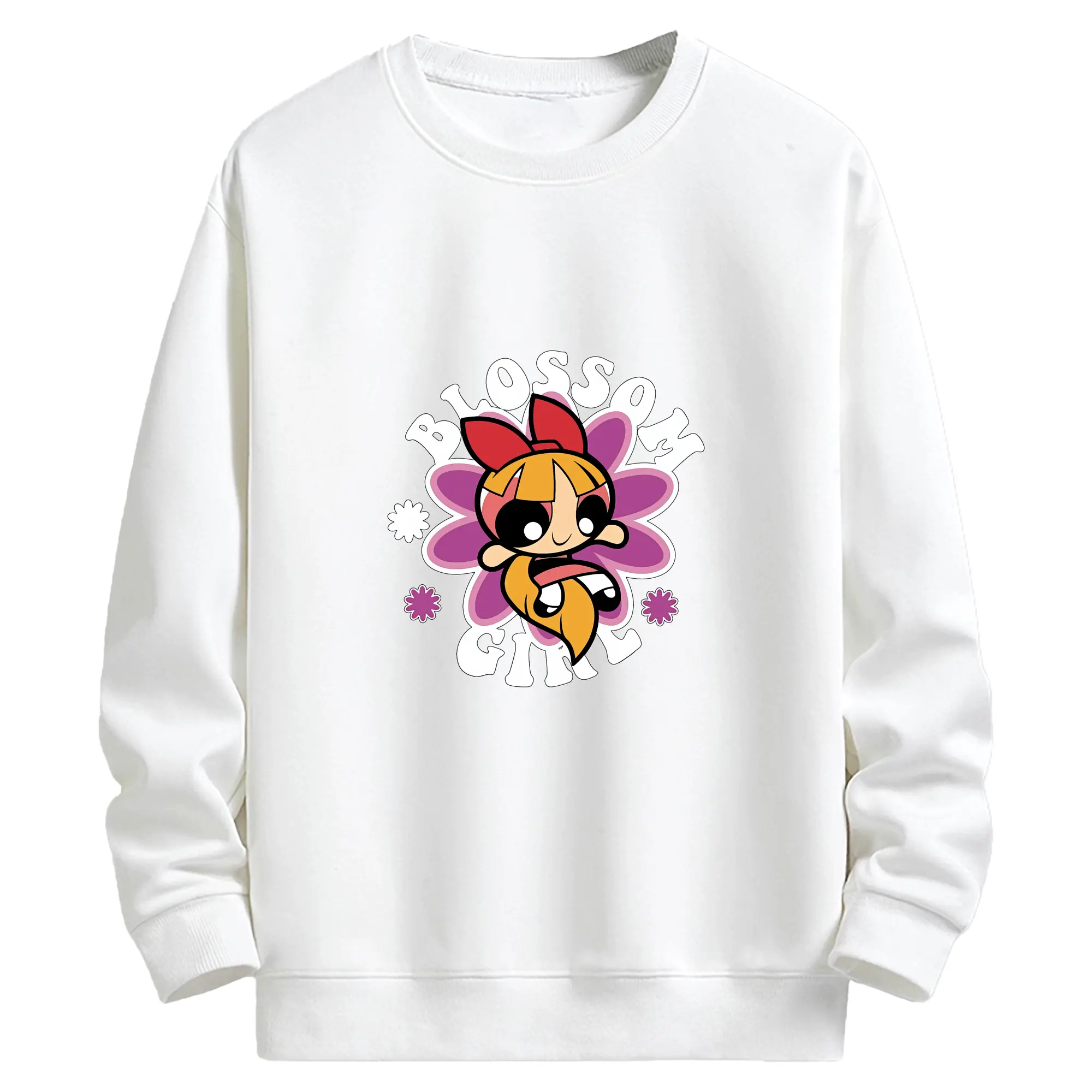パワパフガールズ グッズ ブロッサム - キッズ クルーネックスウェットシャツ ・ フロントプリント ・ 綿80％ ポリエステル20％ ・ 快適 通学 スポーツ 日常使い お散歩用