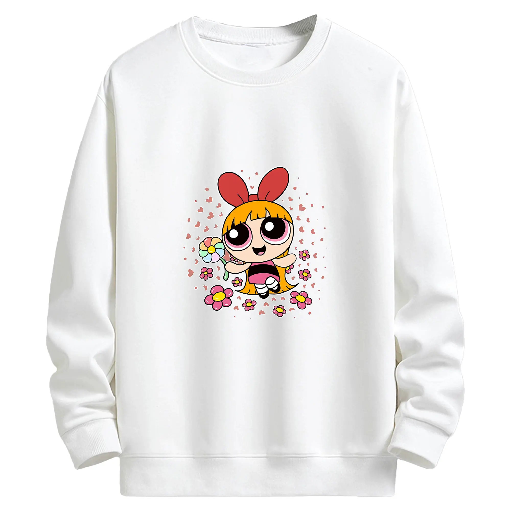 パワパフガールズ グッズ ブロッサム - キッズ クルーネックスウェットシャツ ・ フロントプリント ・ 綿80％ ポリエステル20％ ・ 快適 通学 スポーツ 日常使い お散歩用