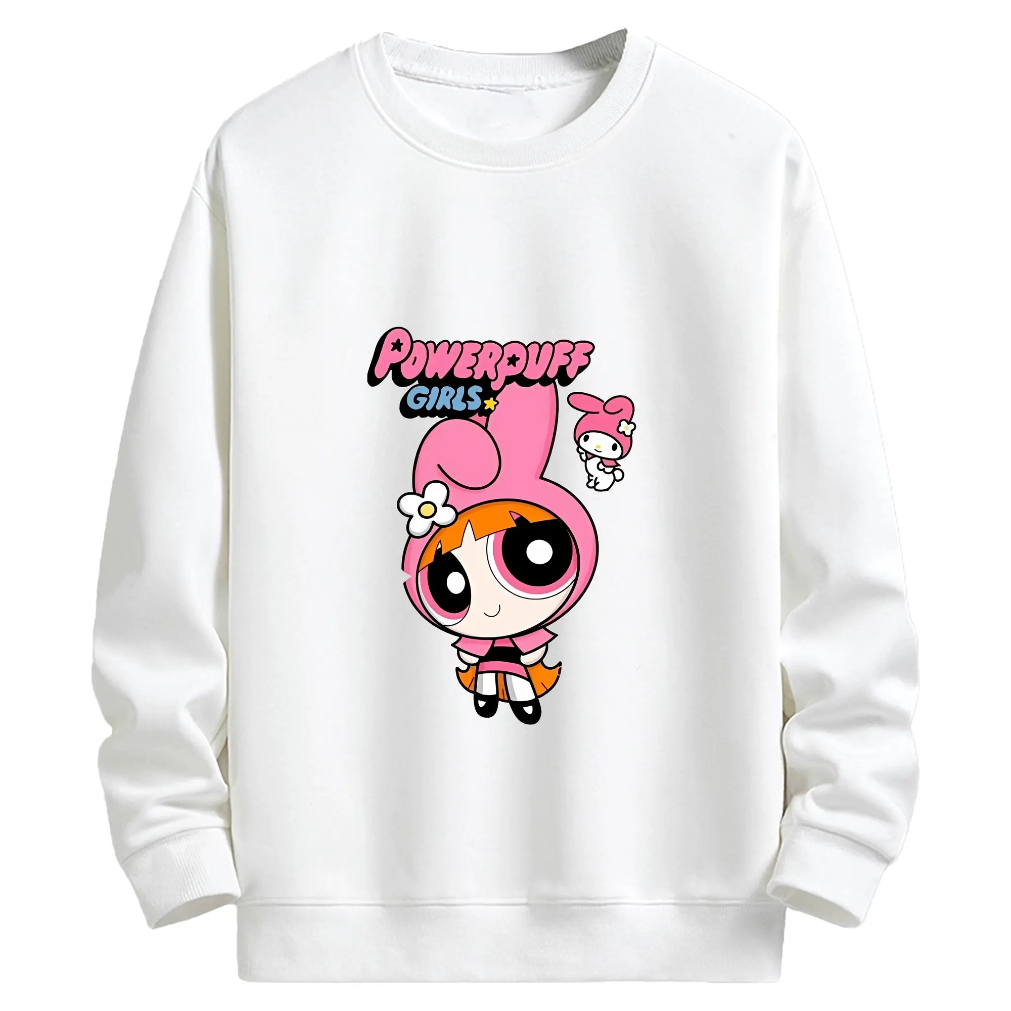 パワパフガールズ グッズ ブロッサム - キッズ クルーネックスウェットシャツ ・ フロントプリント ・ 綿80％ ポリエステル20％ ・ 快適 通学 スポーツ 日常使い お散歩用