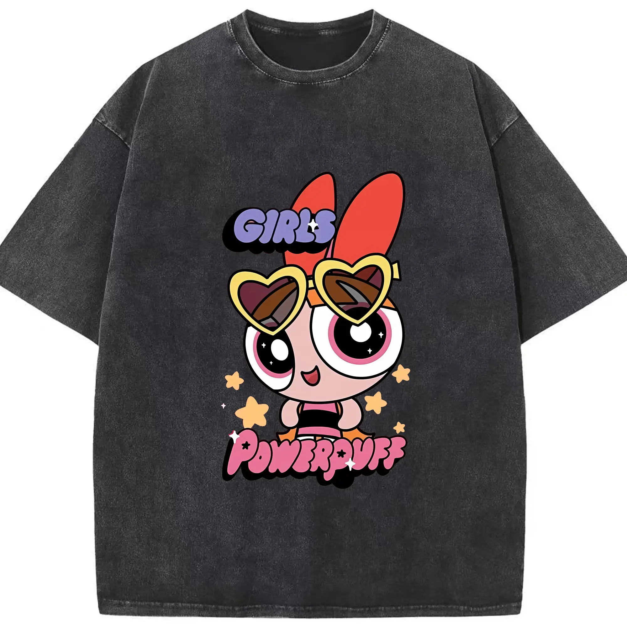 パワパフガールズ グッズ ブロッサム - 綿100％ ヴィンテージ風 半袖Tシャツ ・ フロントプリント ・ 柔らか肌触り ・ 通気性 快適 ・ スポーツ カジュアル 外出用