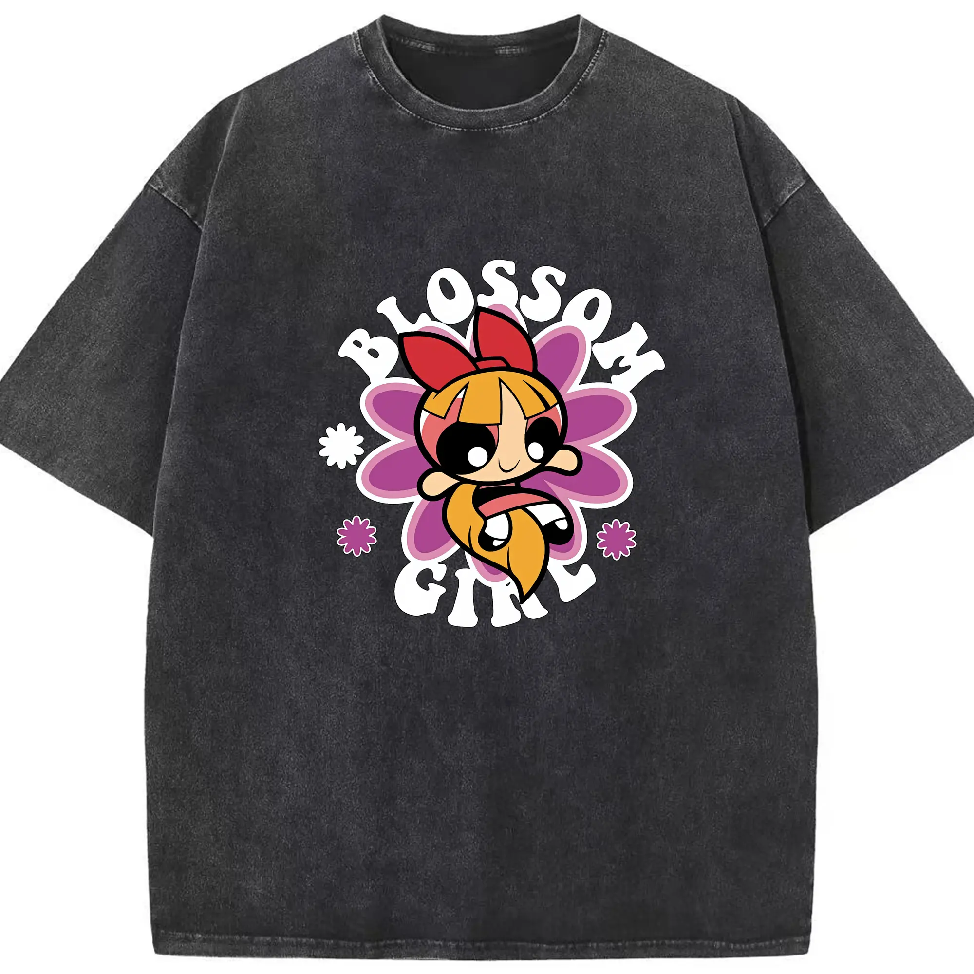 パワパフガールズ グッズ ブロッサム - 綿100％ ヴィンテージ風 半袖Tシャツ ・ フロントプリント ・ 柔らか肌触り ・ 通気性 快適 ・ スポーツ カジュアル 外出用