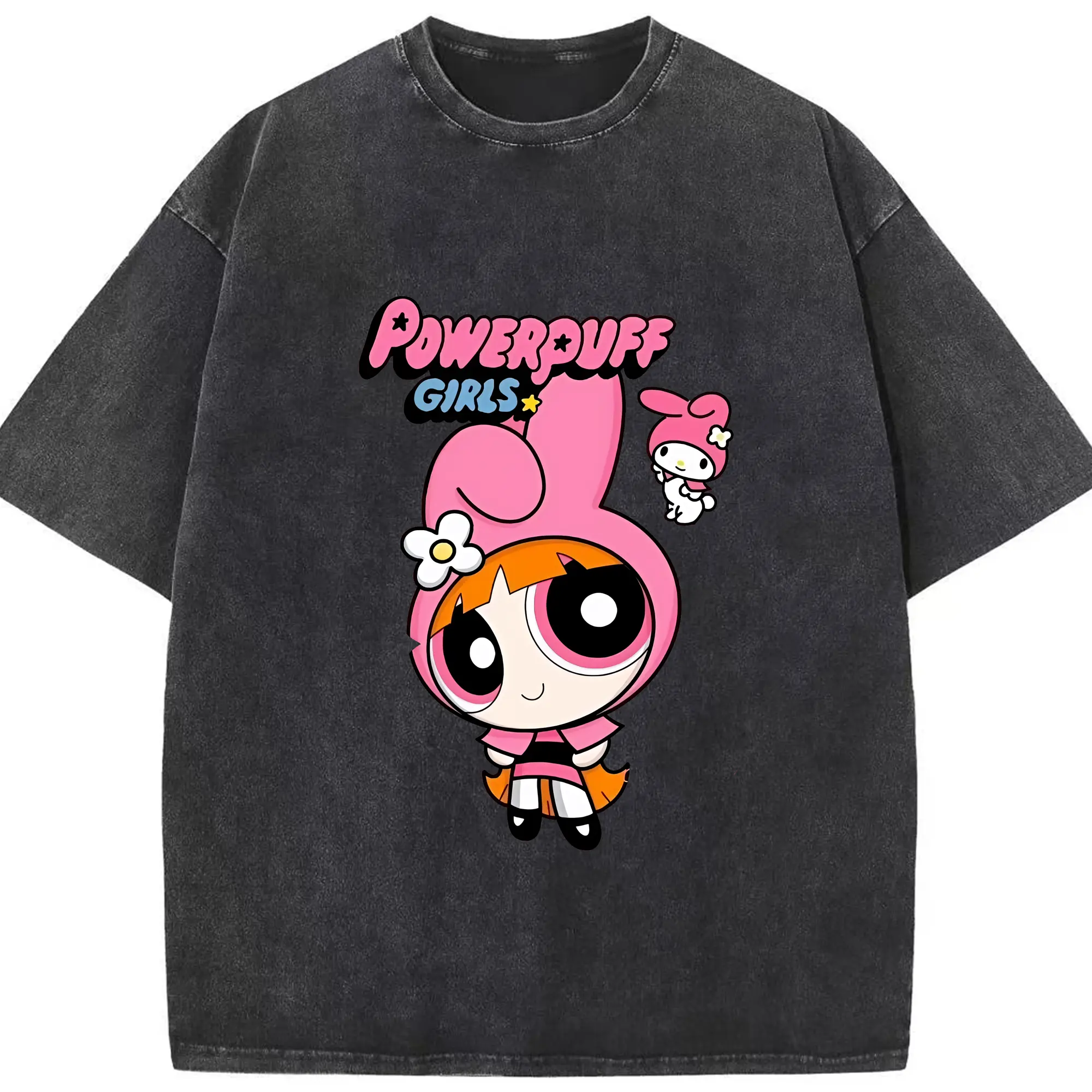 パワパフガールズ グッズ ブロッサム - 綿100％ ヴィンテージ風 半袖Tシャツ ・ フロントプリント ・ 柔らか肌触り ・ 通気性 快適 ・ スポーツ カジュアル 外出用