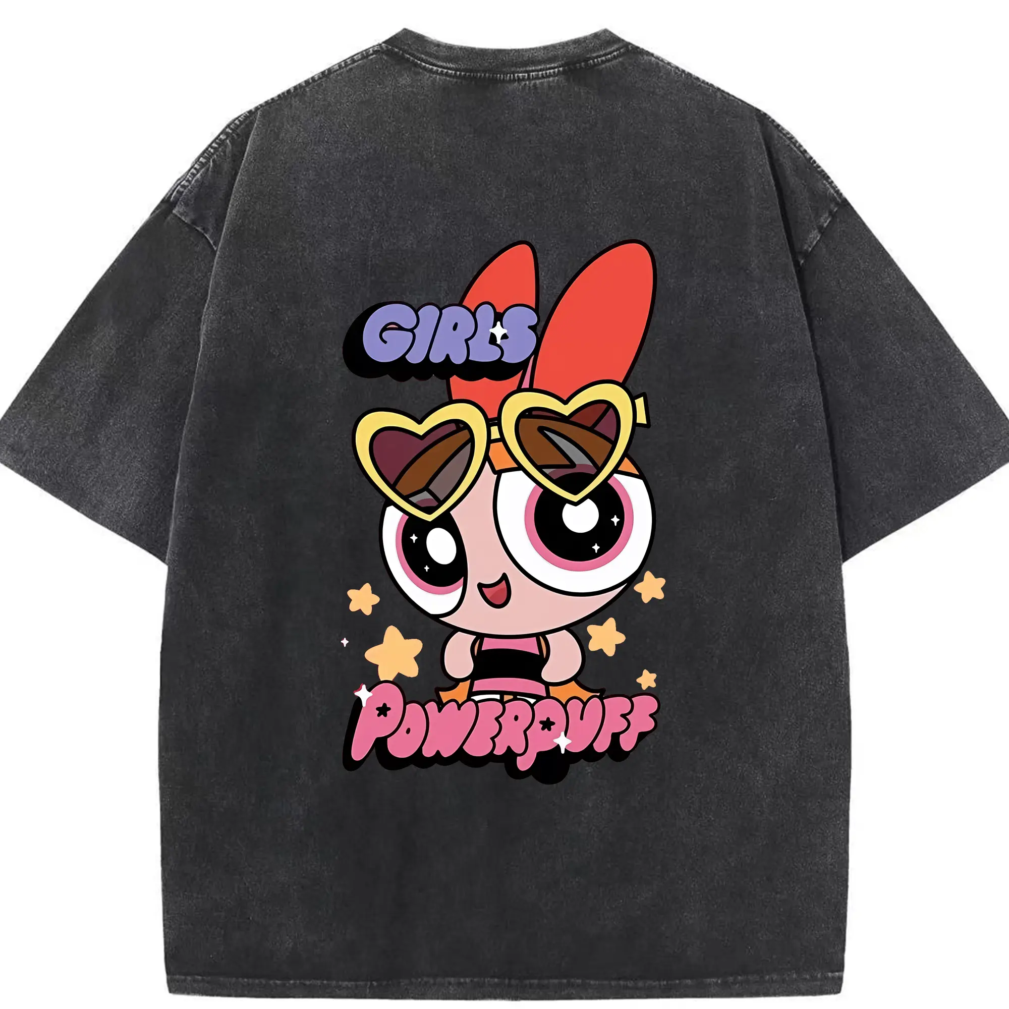 パワパフガールズ グッズ ブロッサム - 綿100％ ヴィンテージ風 半袖Tシャツ ・ 背面プリント ・ 柔らか肌触り ・ 通気性 快適 ・ スポーツ カジュアル 外出用