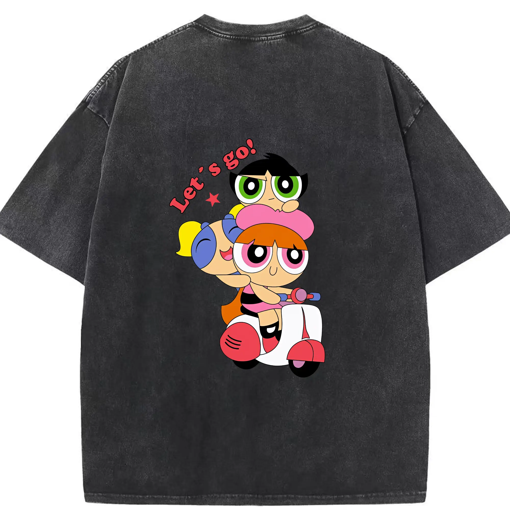 パワパフガールズ グッズ ブロッサム - 綿100％ ヴィンテージ風 半袖Tシャツ ・ 背面プリント ・ 柔らか肌触り ・ 通気性 快適 ・ スポーツ カジュアル 外出用