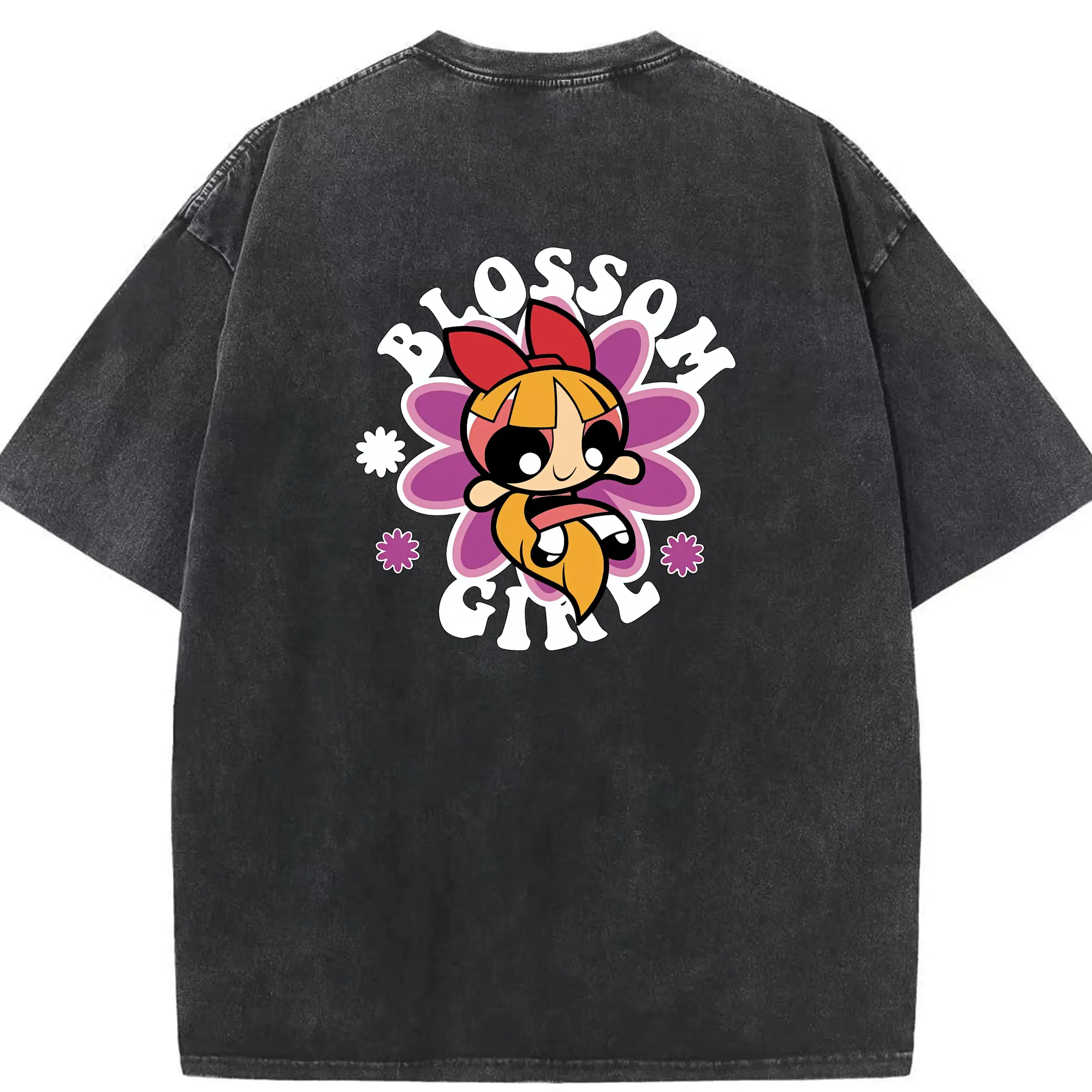 パワパフガールズ グッズ ブロッサム - 綿100％ ヴィンテージ風 半袖Tシャツ ・ 背面プリント ・ 柔らか肌触り ・ 通気性 快適 ・ スポーツ カジュアル 外出用