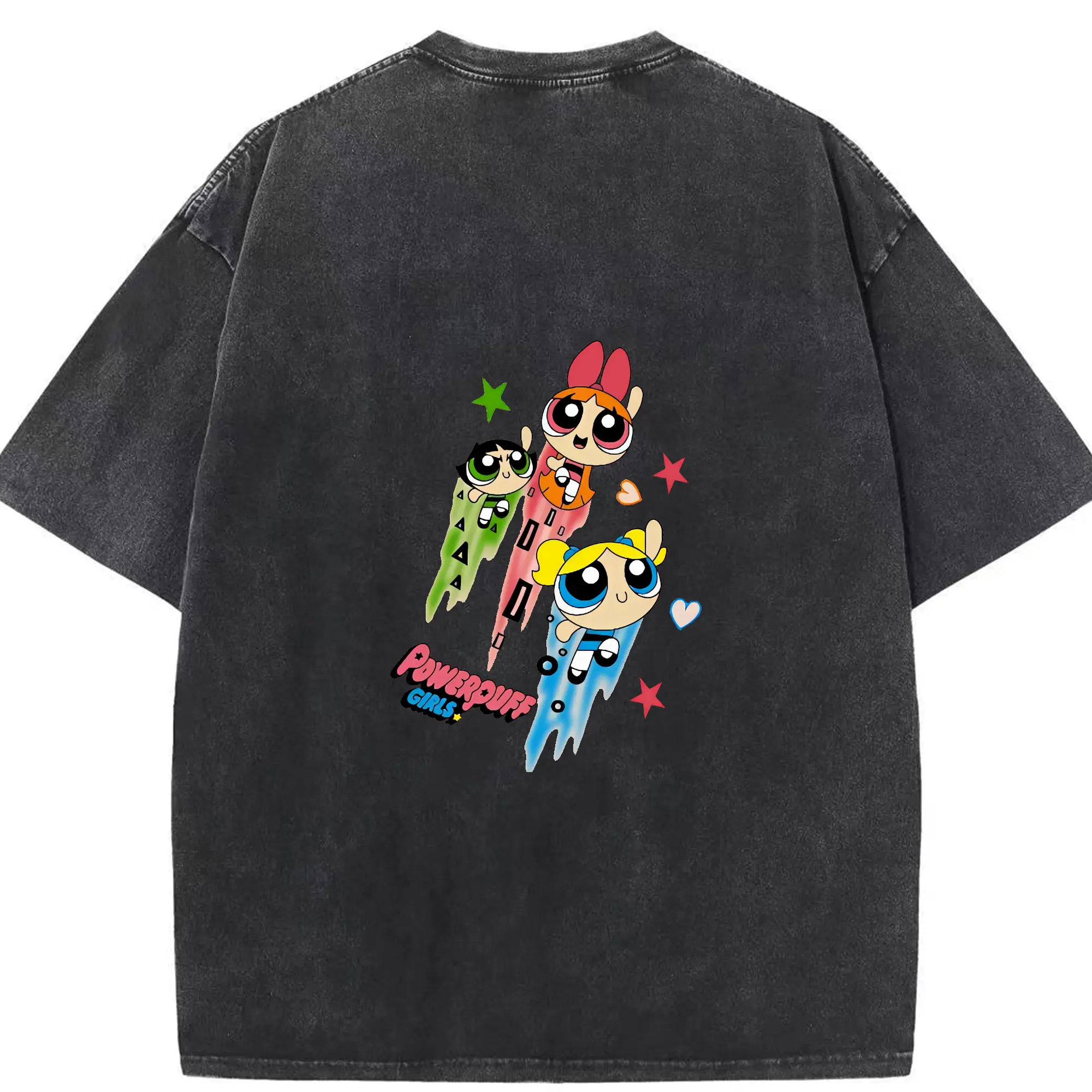 パワパフガールズ グッズ ブロッサム - 綿100％ ヴィンテージ風 半袖Tシャツ ・ 背面プリント ・ 柔らか肌触り ・ 通気性 快適 ・ スポーツ カジュアル 外出用