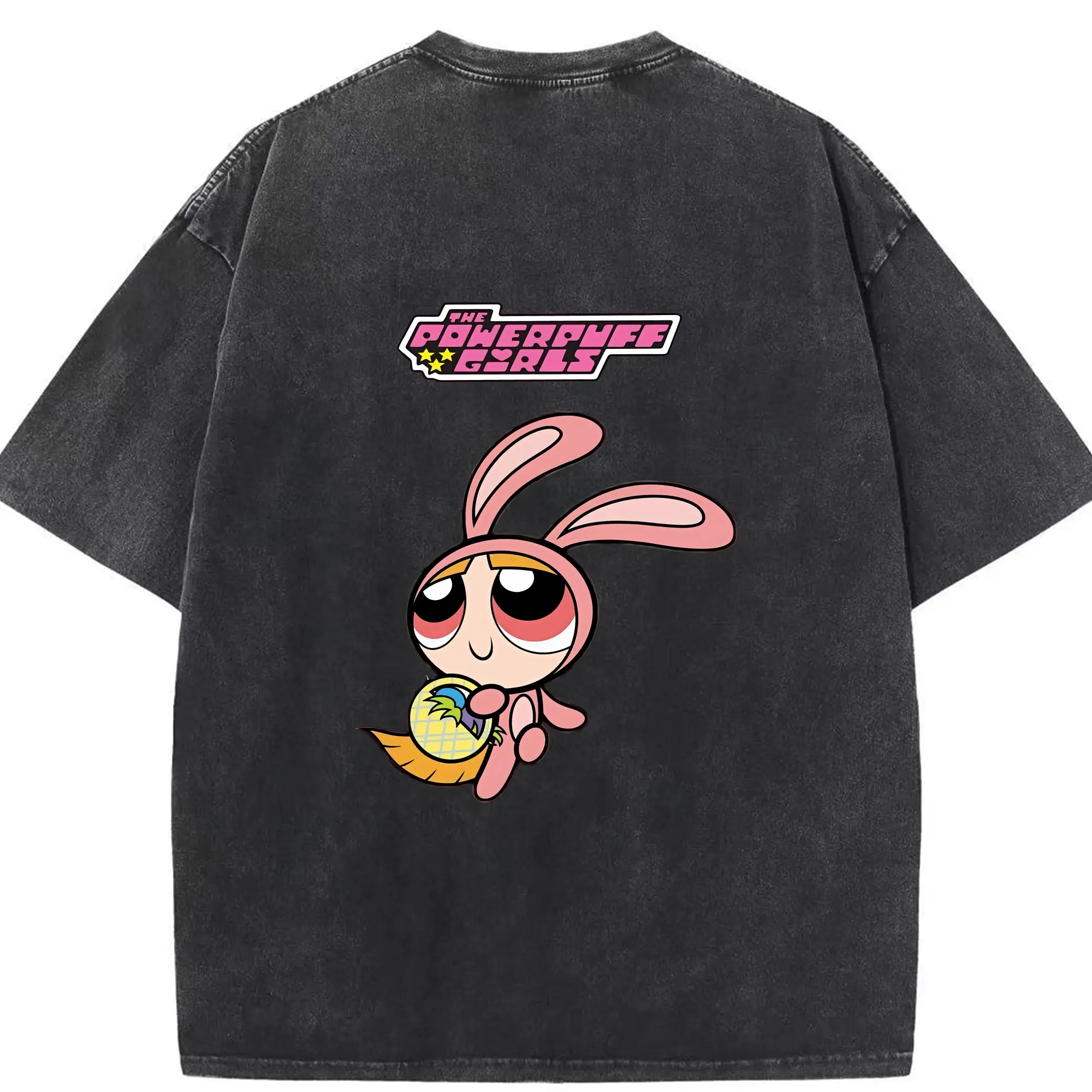 パワパフガールズ グッズ ブロッサム - 綿100％ ヴィンテージ風 半袖Tシャツ ・ 背面プリント ・ 柔らか肌触り ・ 通気性 快適 ・ スポーツ カジュアル 外出用