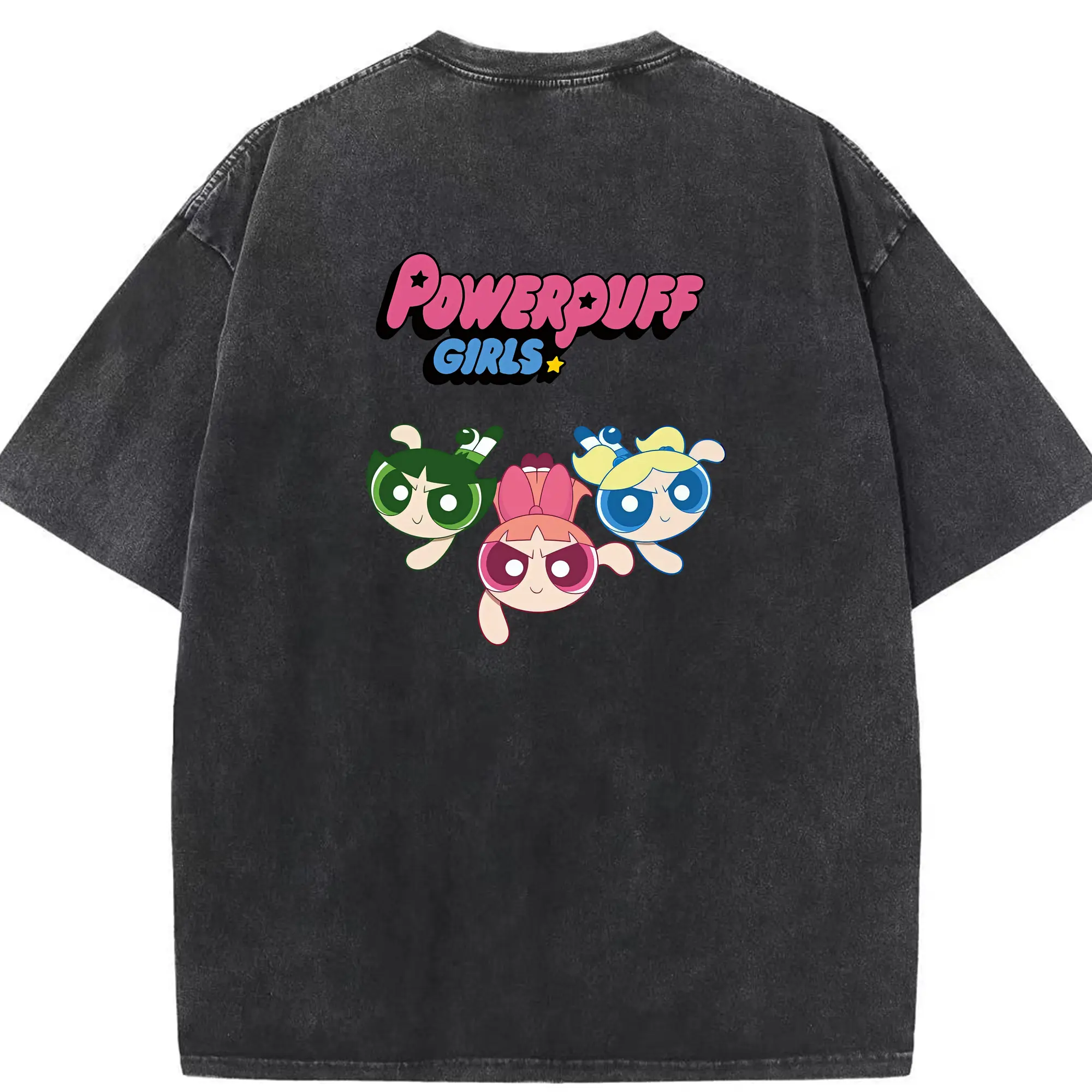パワパフガールズ グッズ ブロッサム - 綿100％ ヴィンテージ風 半袖Tシャツ ・ 背面プリント ・ 柔らか肌触り ・ 通気性 快適 ・ スポーツ カジュアル 外出用