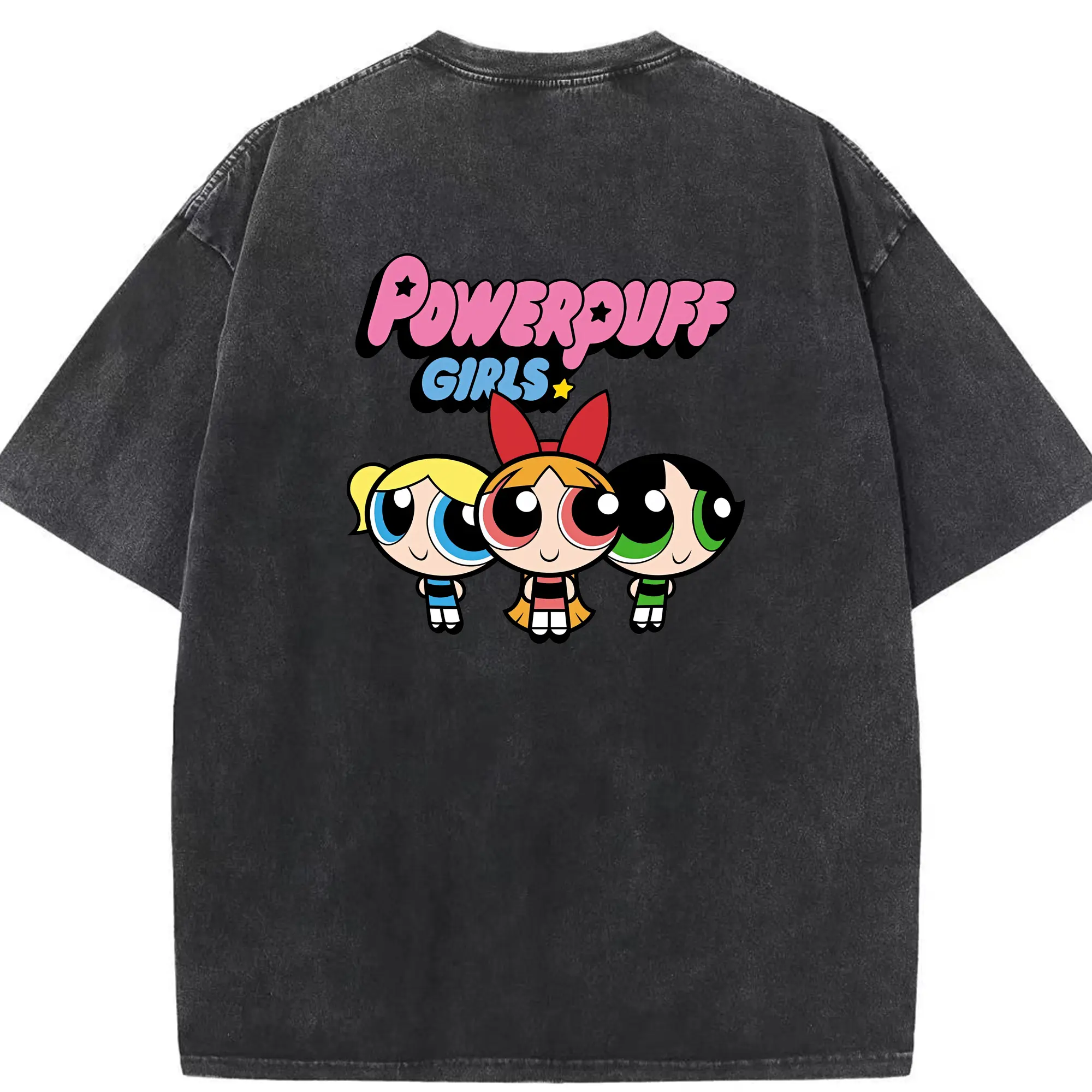 パワパフガールズ グッズ ブロッサム - 綿100％ ヴィンテージ風 半袖Tシャツ ・ 背面プリント ・ 柔らか肌触り ・ 通気性 快適 ・ スポーツ カジュアル 外出用
