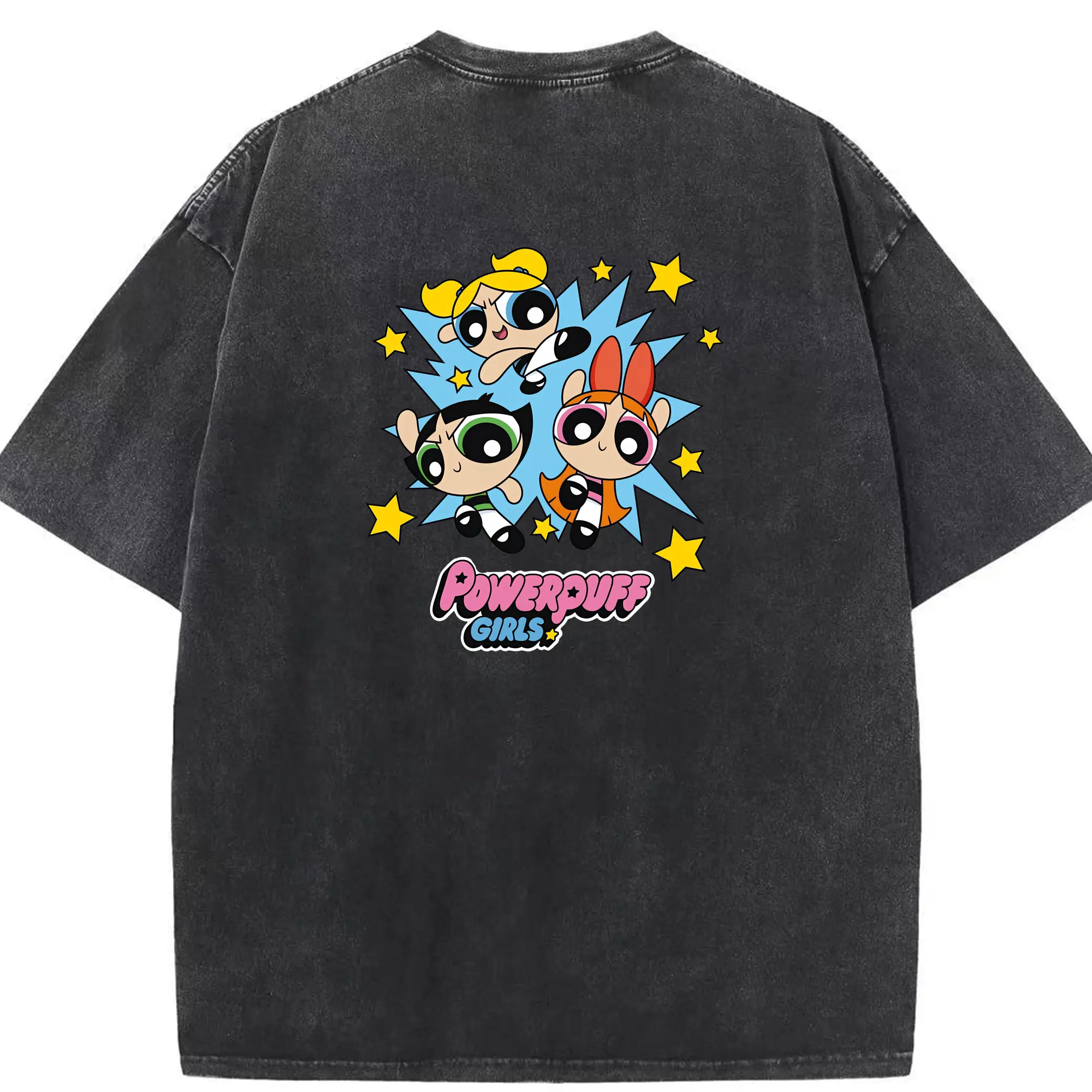 パワパフガールズ グッズ ブロッサム - 綿100％ ヴィンテージ風 半袖Tシャツ ・ 背面プリント ・ 柔らか肌触り ・ 通気性 快適 ・ スポーツ カジュアル 外出用
