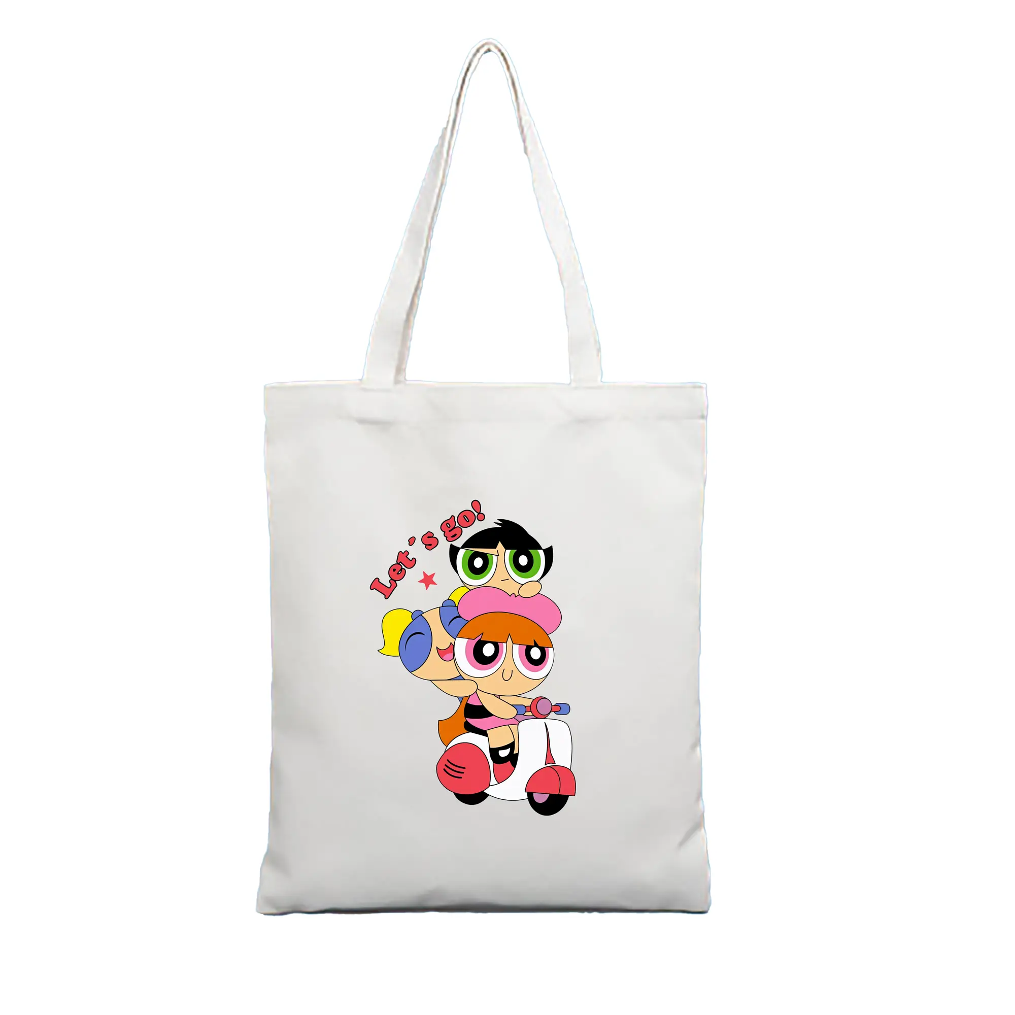 パワパフガールズ グッズ ブロッサム - 縦型キャンバス手提げバッグ（トートバッグ） ・ キャンバス素材 ・ ショッピング用 ・ 軽量 丈夫 お手入れ簡単