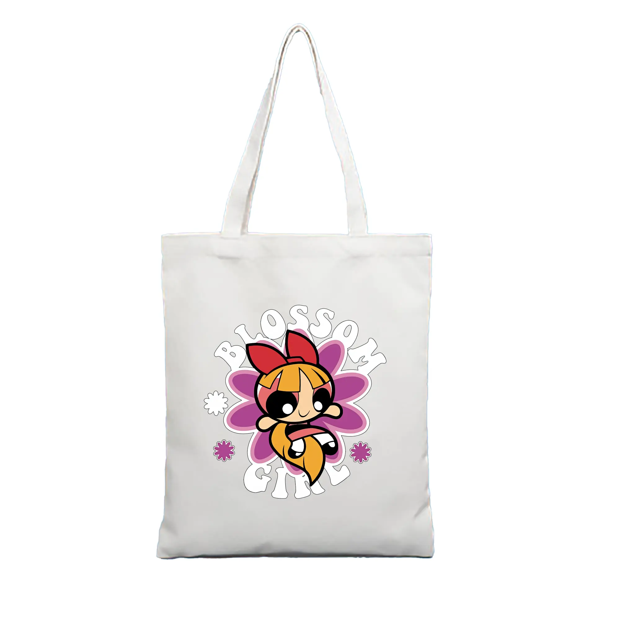 パワパフガールズ グッズ ブロッサム - 縦型キャンバス手提げバッグ（トートバッグ） ・ キャンバス素材 ・ ショッピング用 ・ 軽量 丈夫 お手入れ簡単