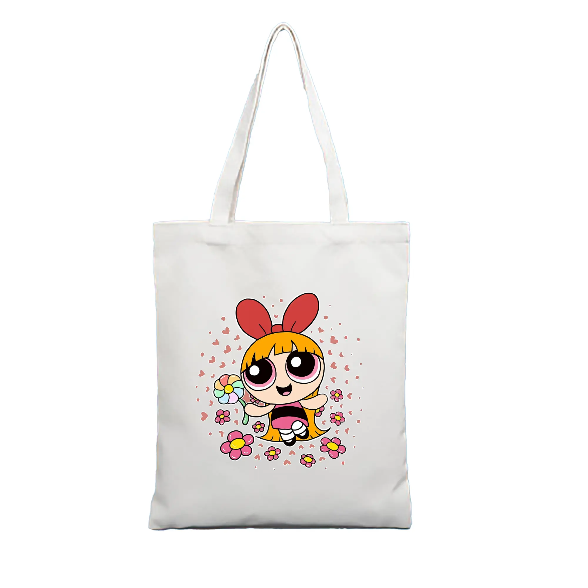 パワパフガールズ グッズ ブロッサム - 縦型キャンバス手提げバッグ（トートバッグ） ・ キャンバス素材 ・ ショッピング用 ・ 軽量 丈夫 お手入れ簡単