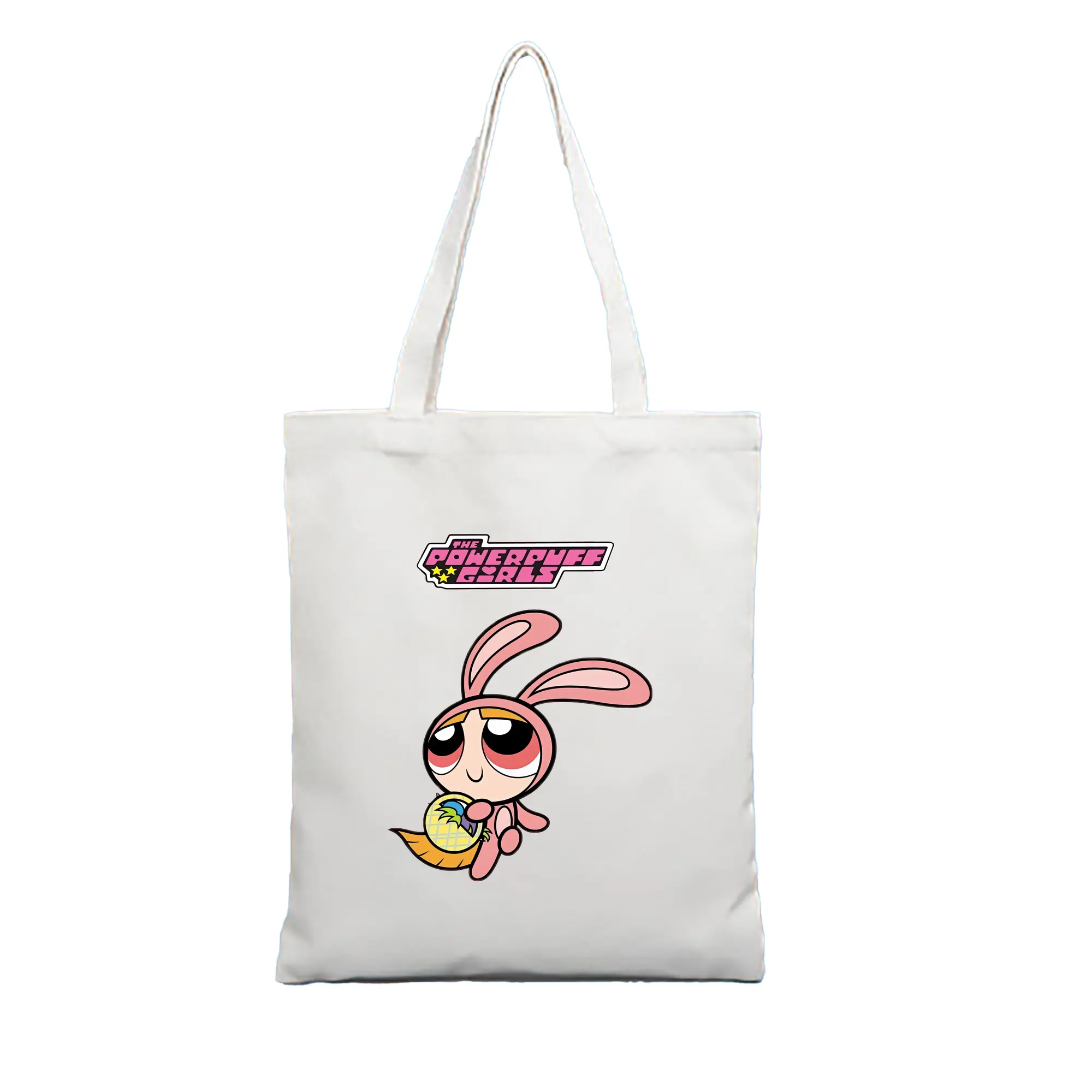 パワパフガールズ グッズ ブロッサム - 縦型キャンバス手提げバッグ（トートバッグ） ・ キャンバス素材 ・ ショッピング用 ・ 軽量 丈夫 お手入れ簡単